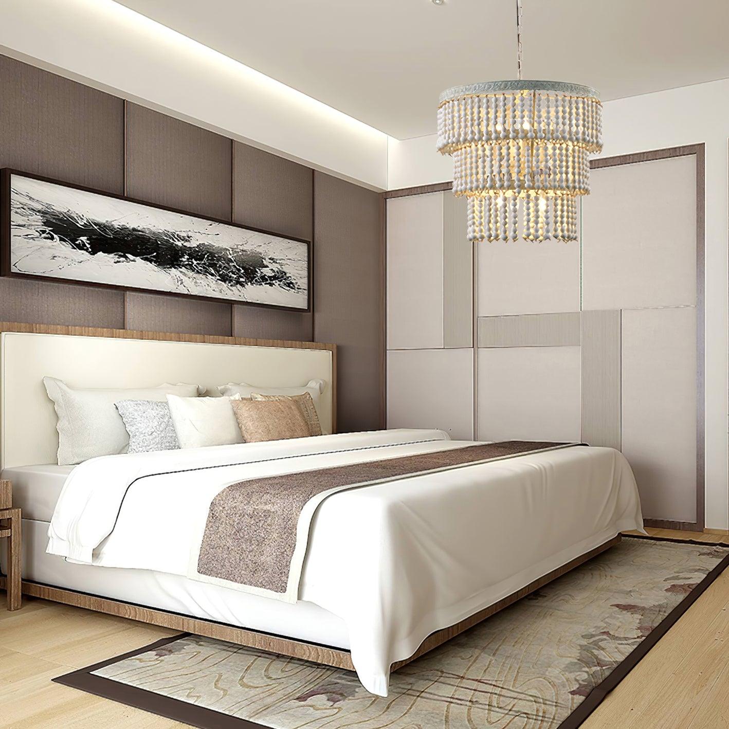 Lustra Chandelier Three Tiered Wood Beaded - Letslighting