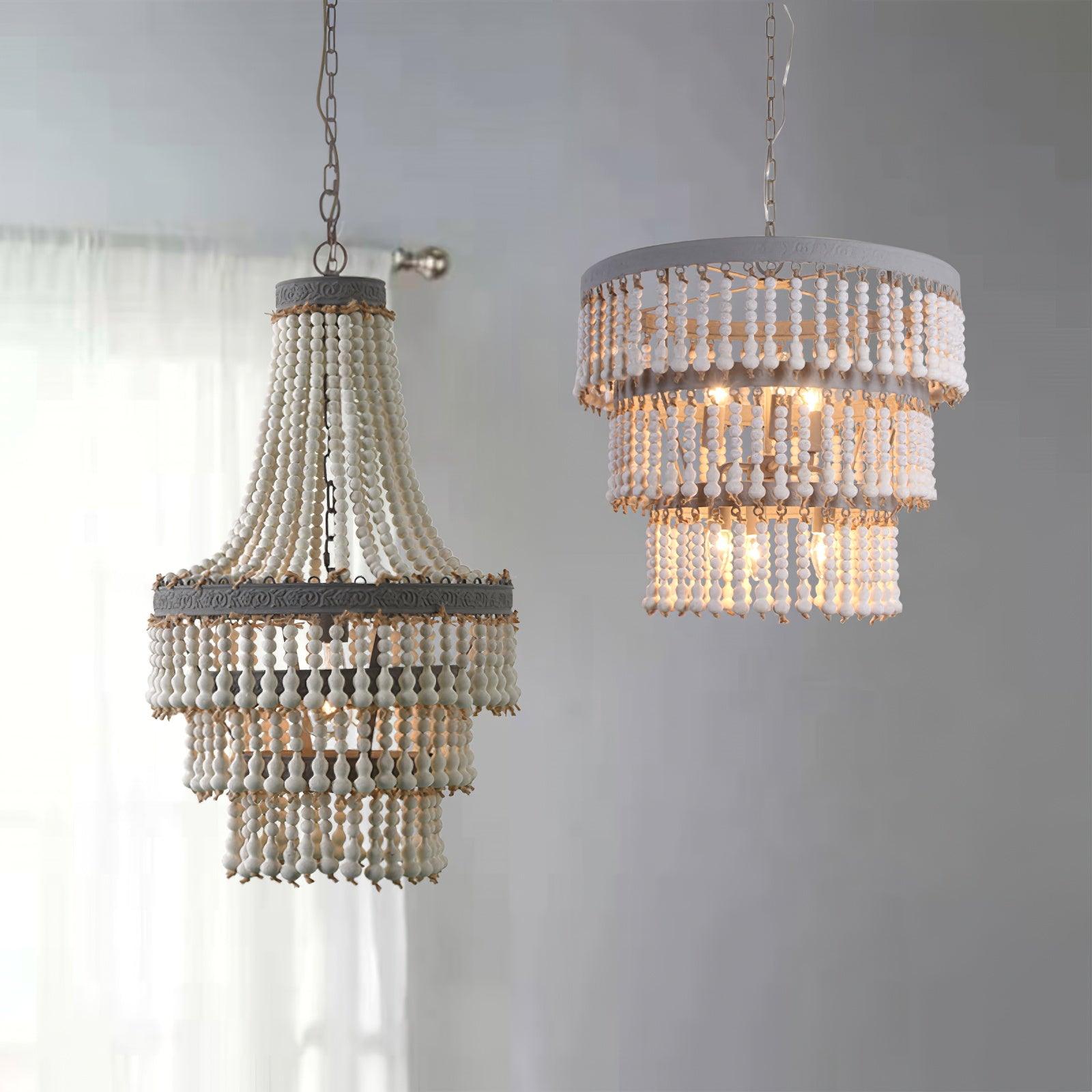 Lustra Chandelier Three Tiered Wood Beaded - Letslighting