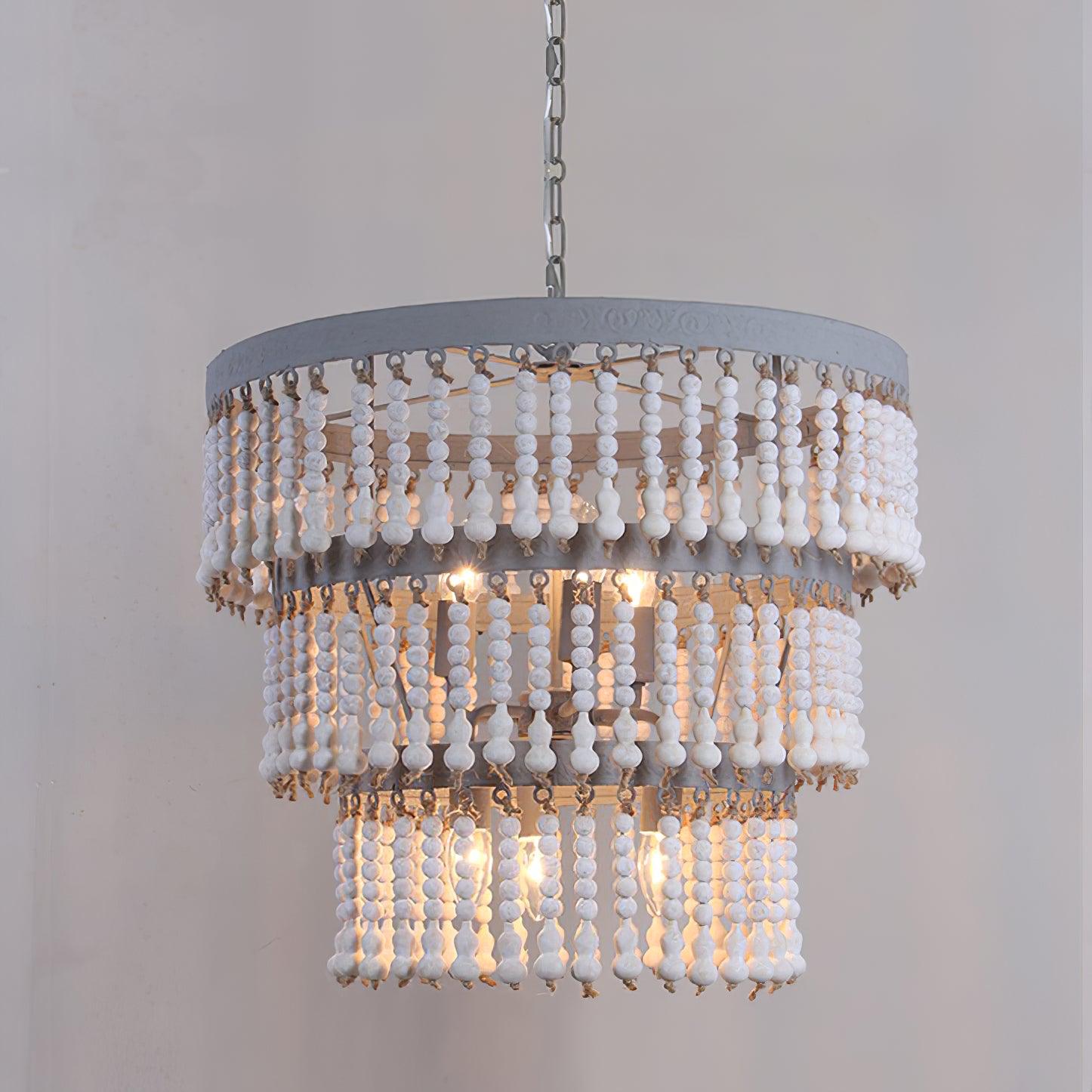 Lustra Chandelier Three Tiered Wood Beaded - Letslighting