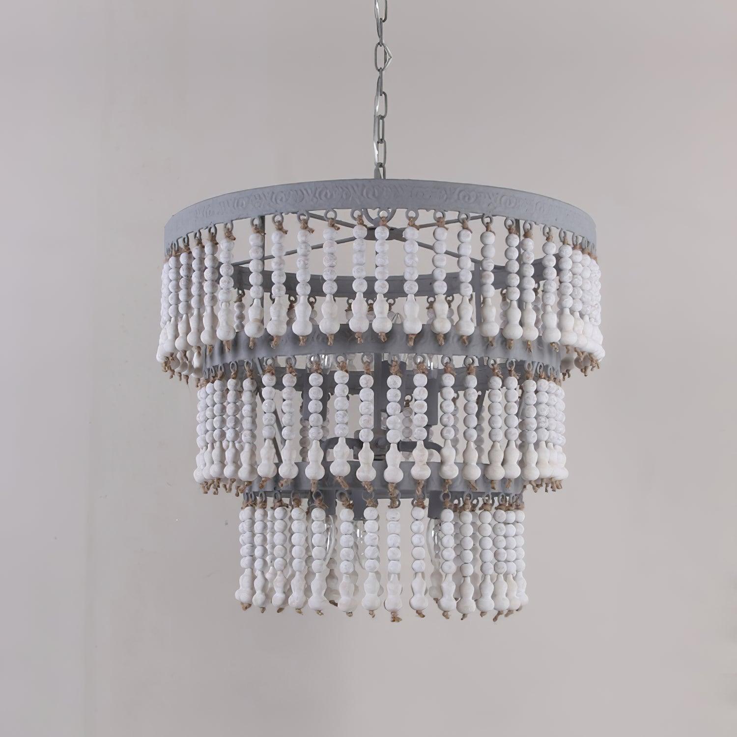 Lustra Chandelier Three Tiered Wood Beaded - Letslighting
