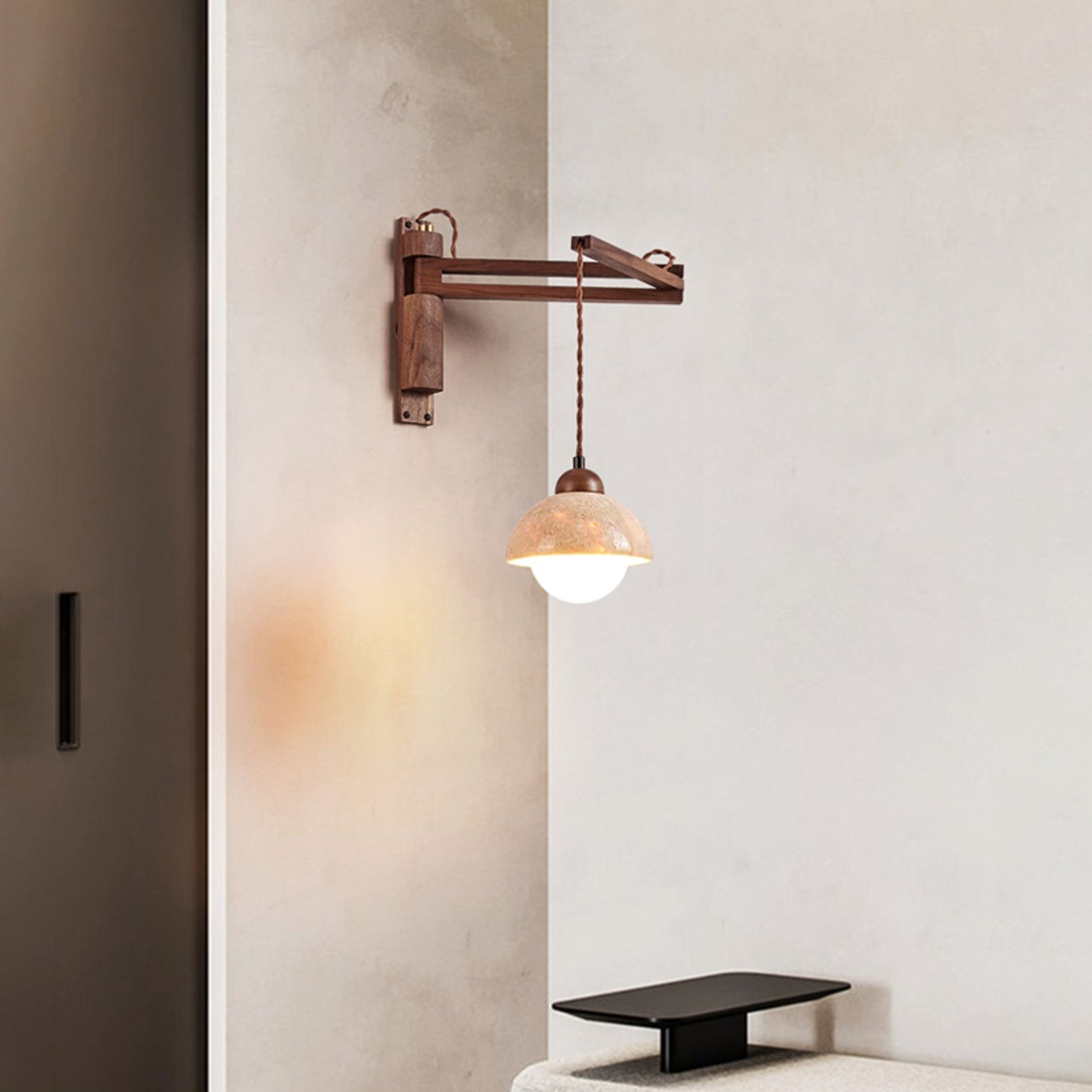 Cezoria Travertine Swing Arm Travertine Sconce Wall Lamp - Letslighting