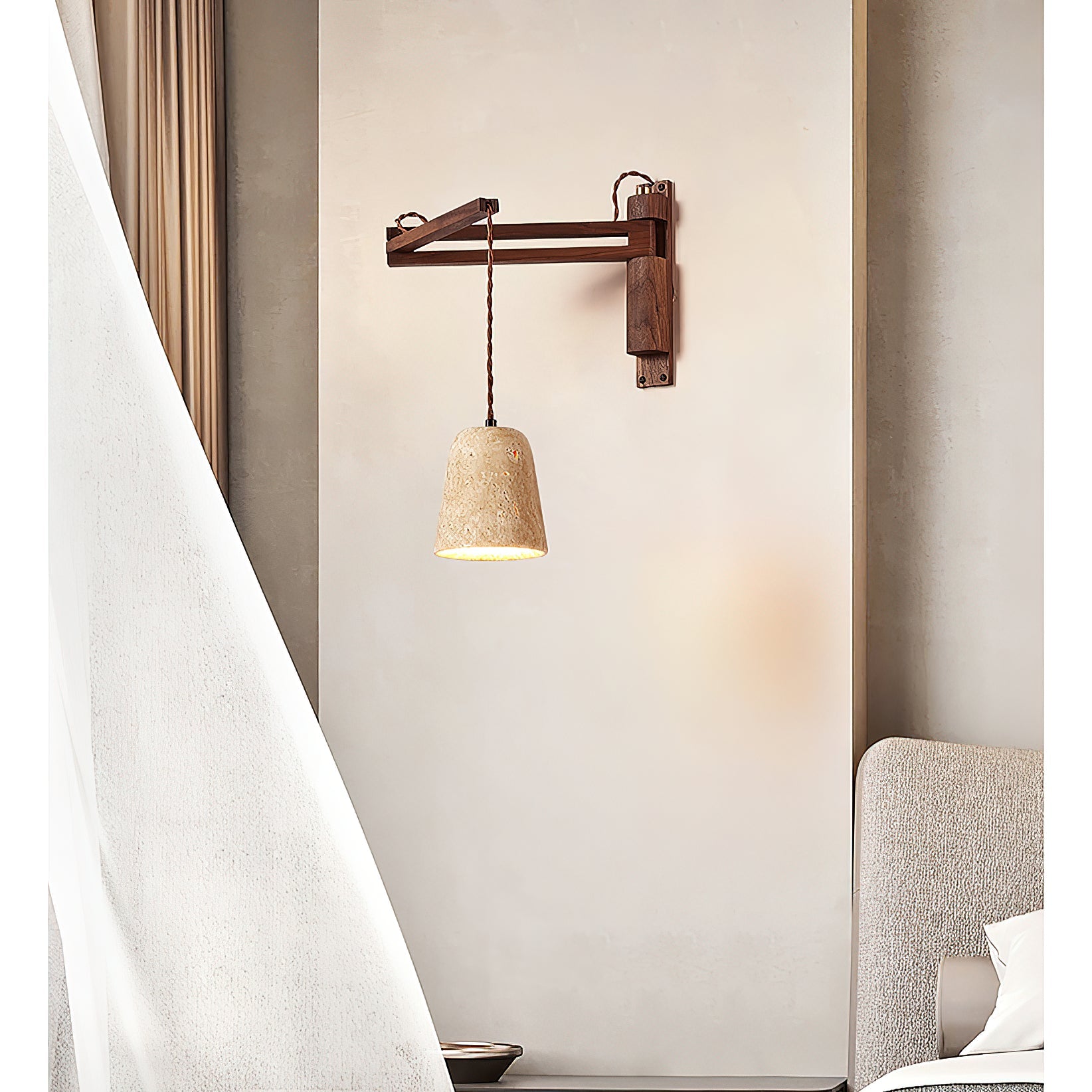 Cezoria Travertine Swing Arm Travertine Sconce Wall Lamp - Letslighting