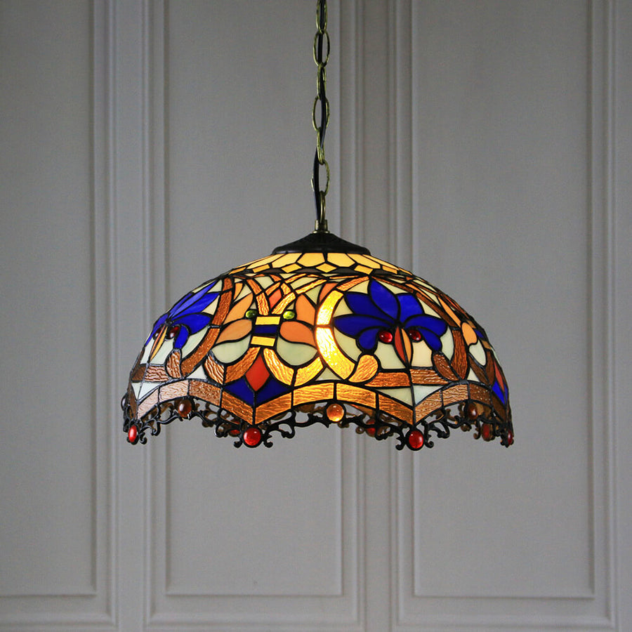 Tiffany Rustic Colorful Pendant Light Stained Glass Metal Bedroom - Letslighting