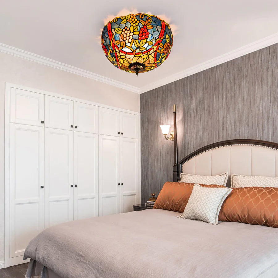 Tiffany Vintage LED Flush Mount Ceiling Light Multicolor Metal/Glass Bedroom
