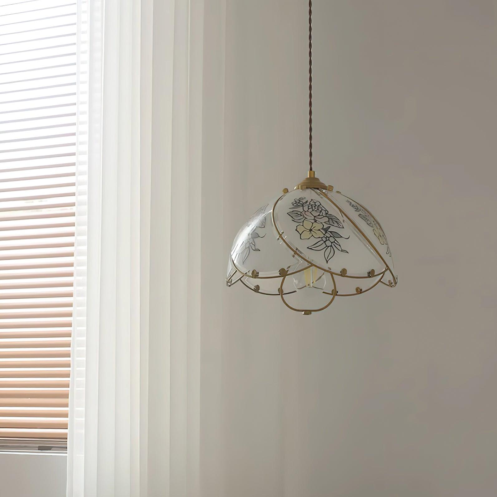 Pendant Lamp Glass Petal Shade Frame Vintage - Letslighting