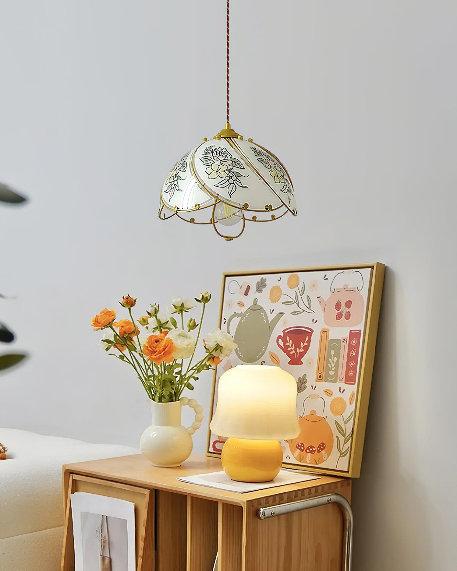 Pendant Lamp Glass Petal Shade Frame Vintage - Letslighting