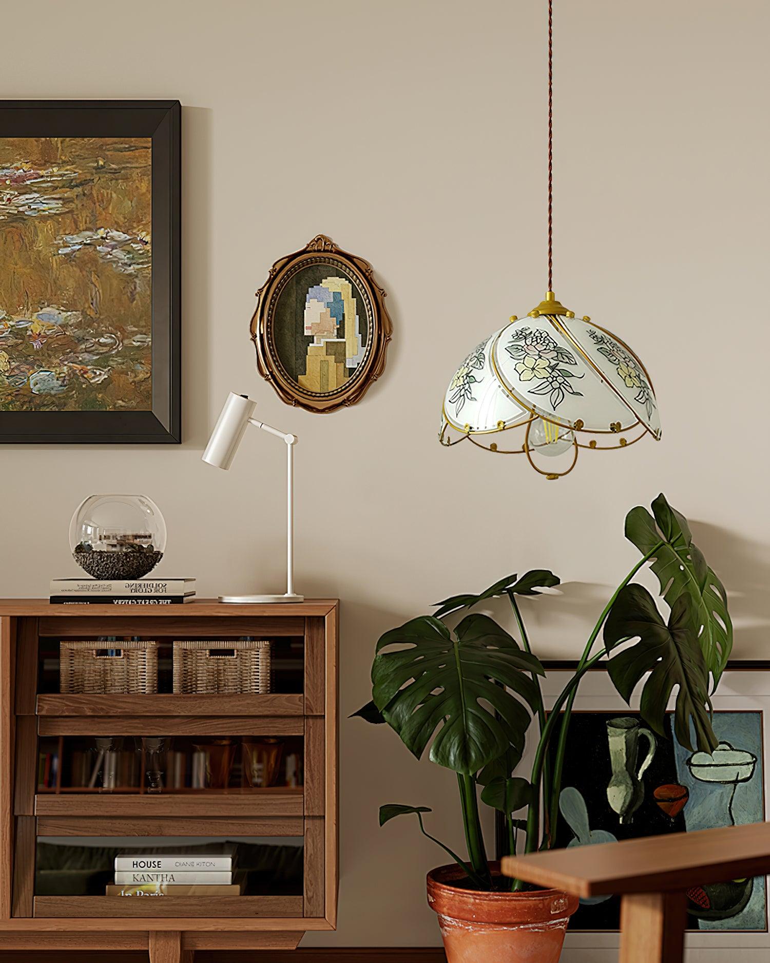 Pendant Lamp Glass Petal Shade Frame Vintage - Letslighting