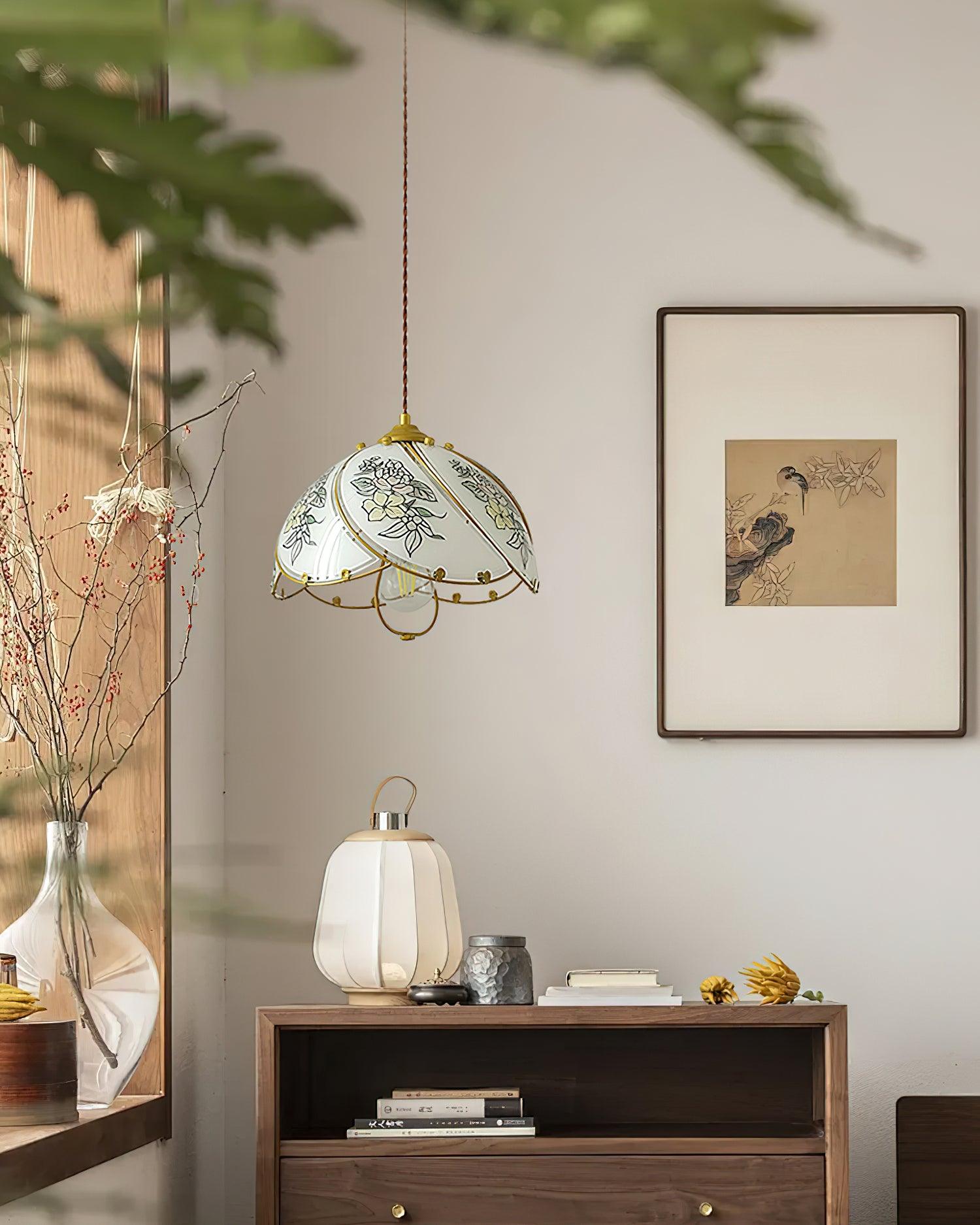 Pendant Lamp Glass Petal Shade Frame Vintage - Letslighting