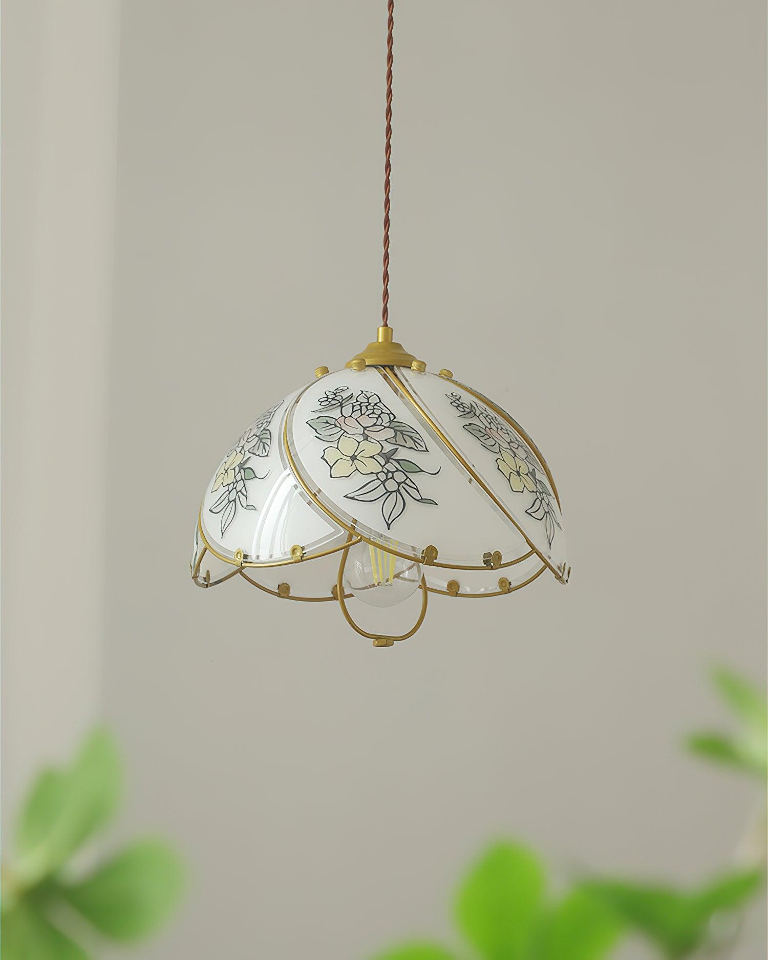 Pendant Lamp Glass Petal Shade Frame Vintage - Letslighting