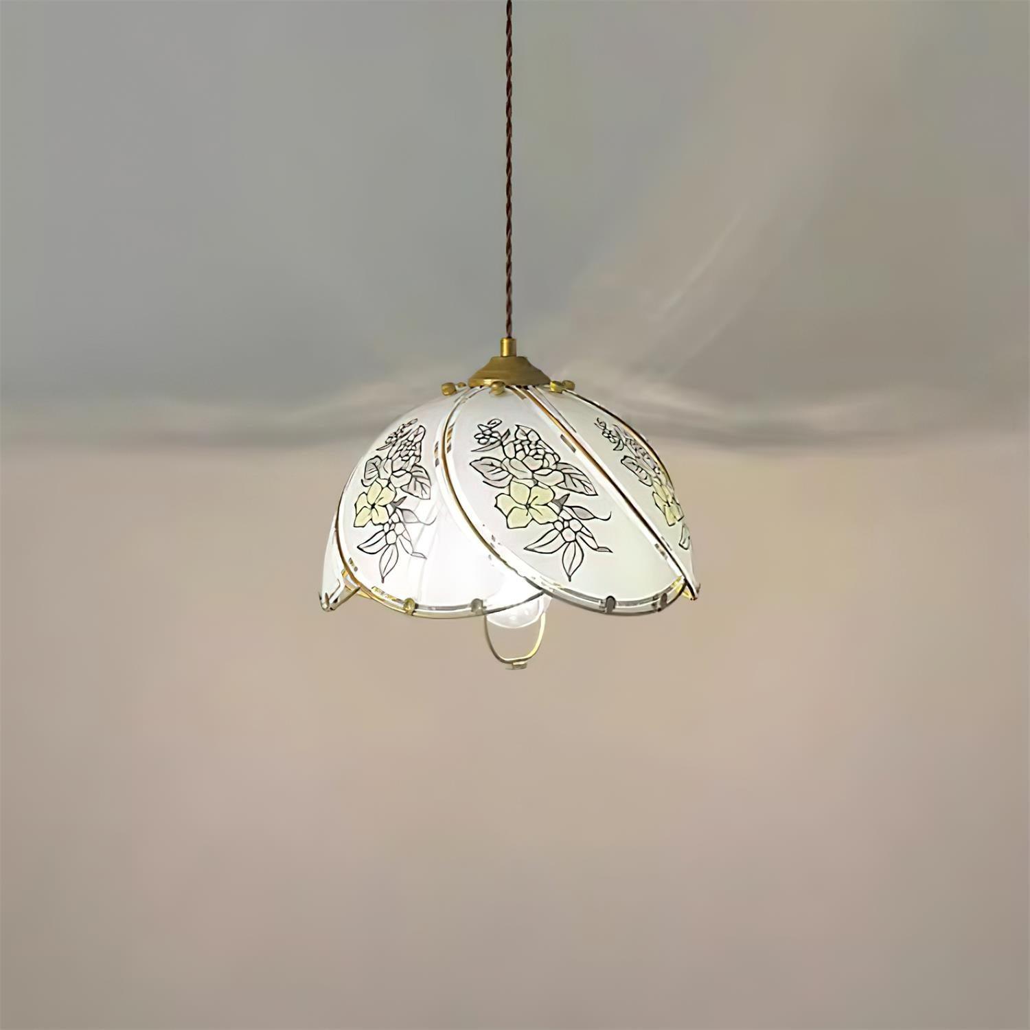 Pendant Lamp Glass Petal Shade Frame Vintage - Letslighting