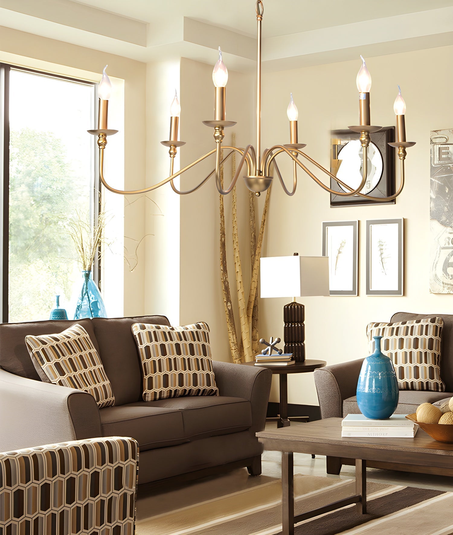 Lustra Chandelier Gold Candle Curved Arms - Letslighting