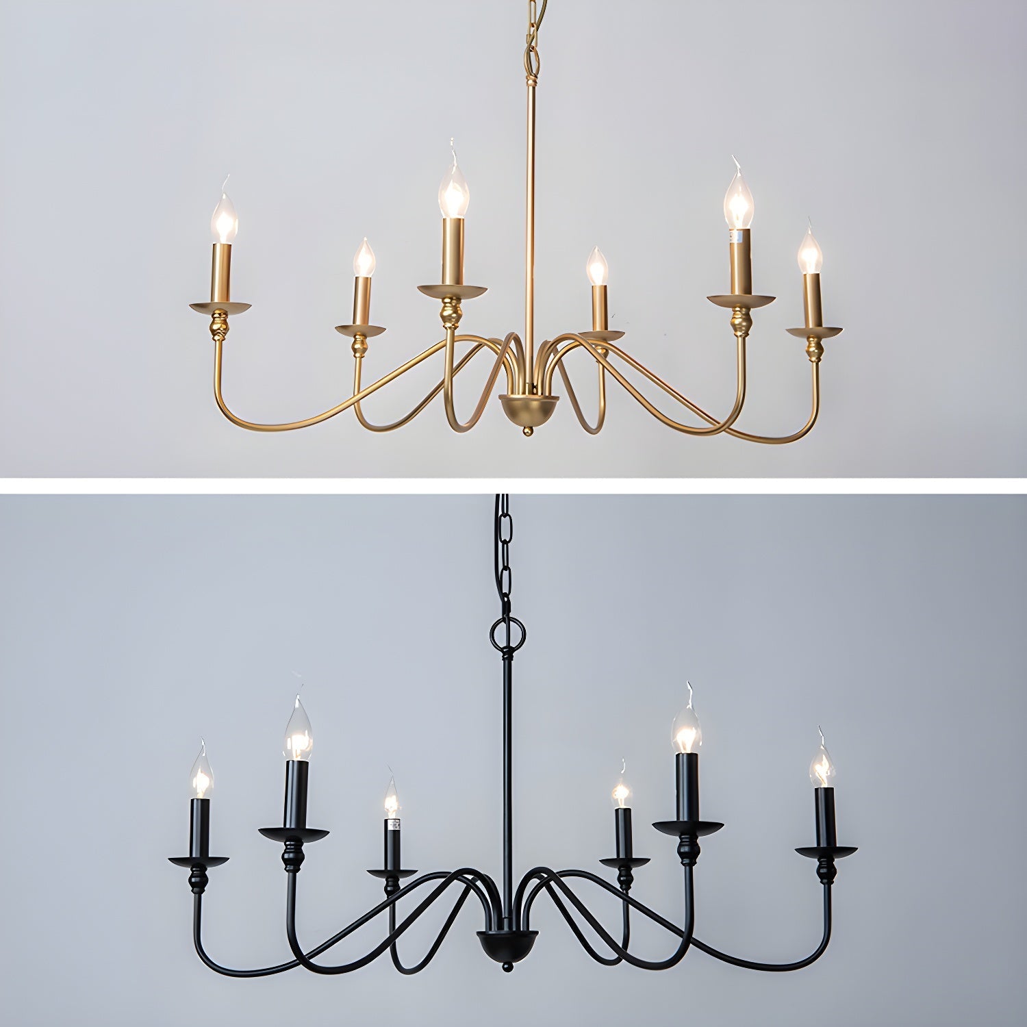 Lustra Chandelier Gold Candle Curved Arms - Letslighting