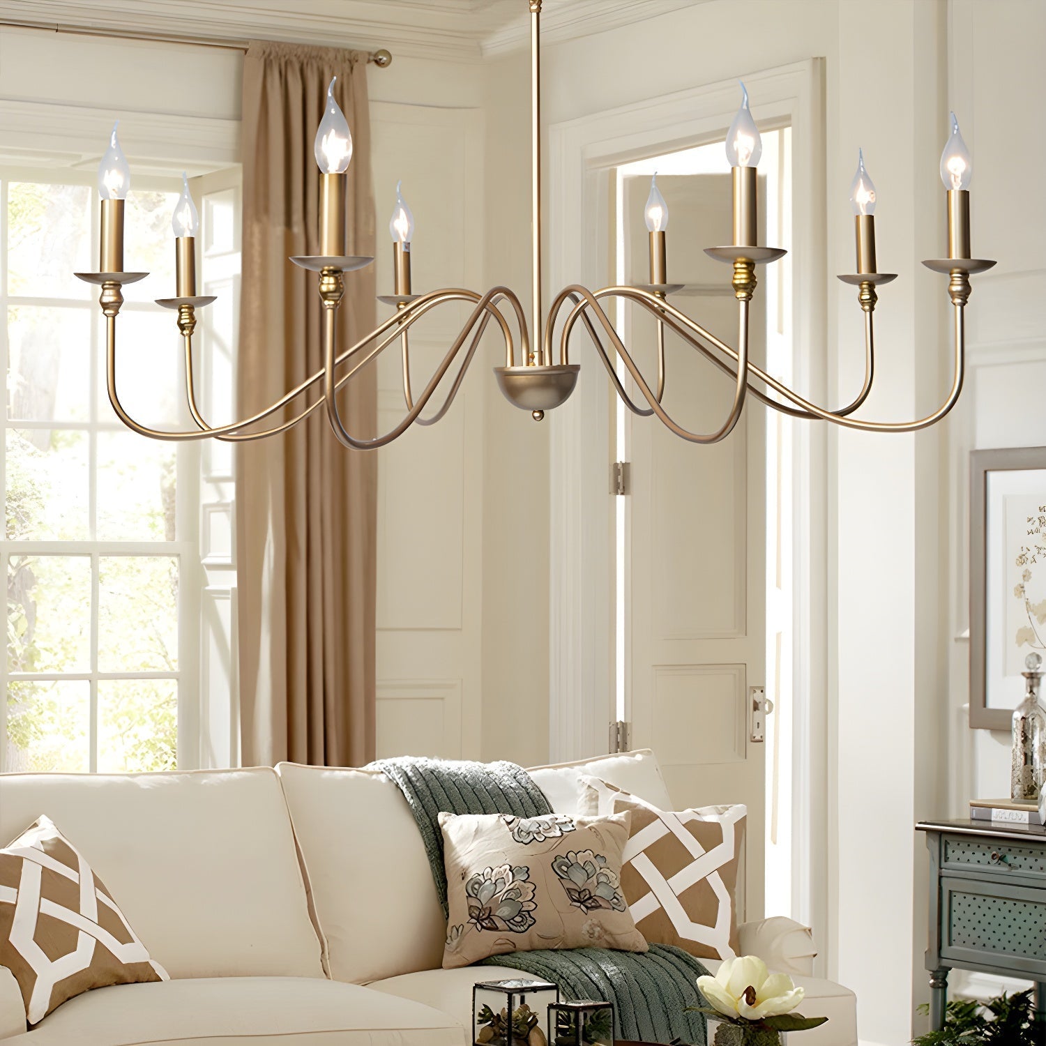 Lustra Chandelier Gold Candle Curved Arms - Letslighting