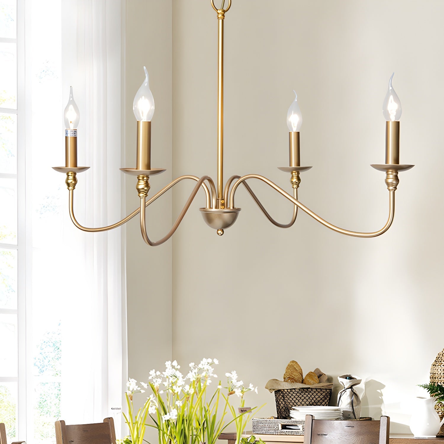 Lustra Chandelier Gold Candle Curved Arms - Letslighting
