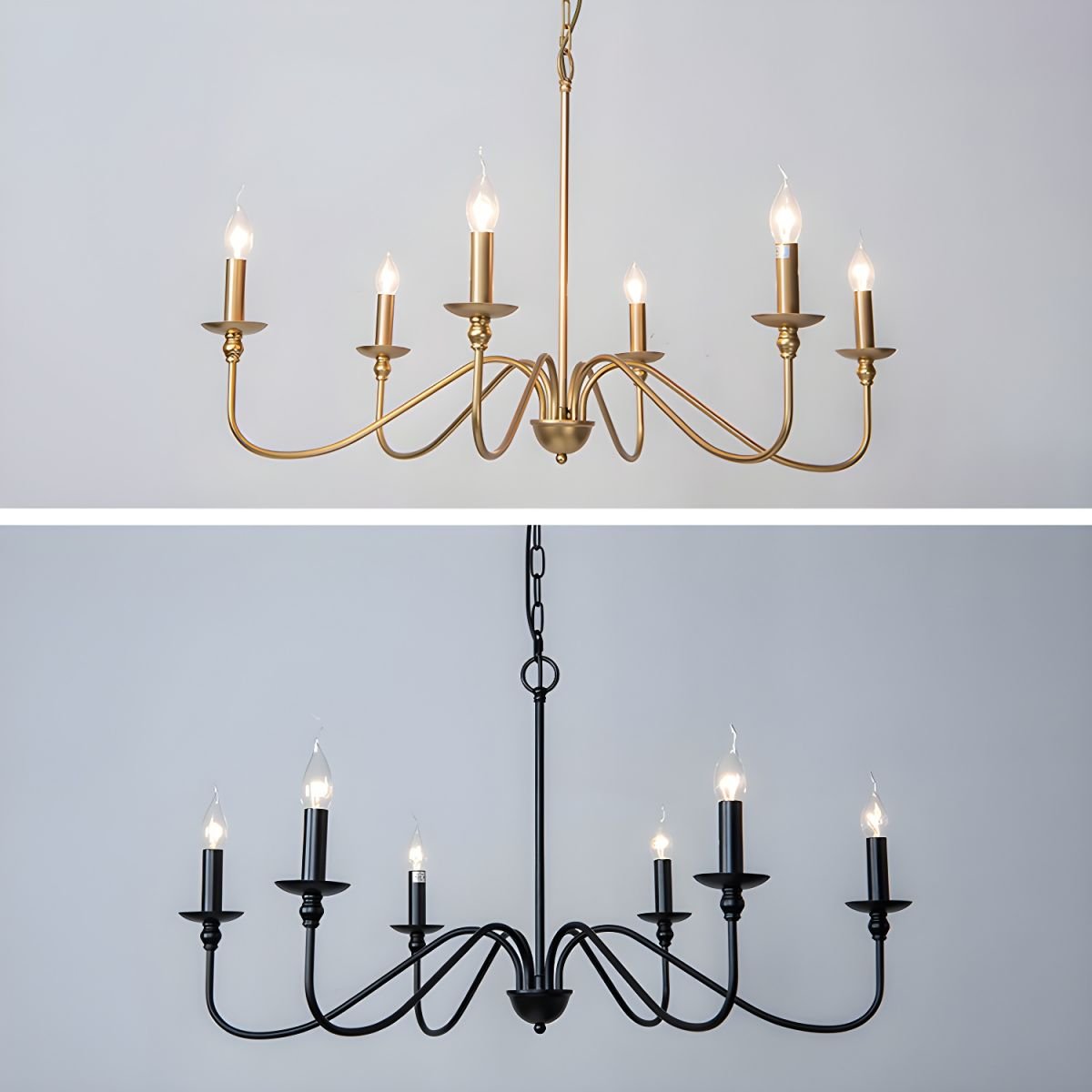 Lustra Chandelier Gold Candle Curved Arms - Letslighting