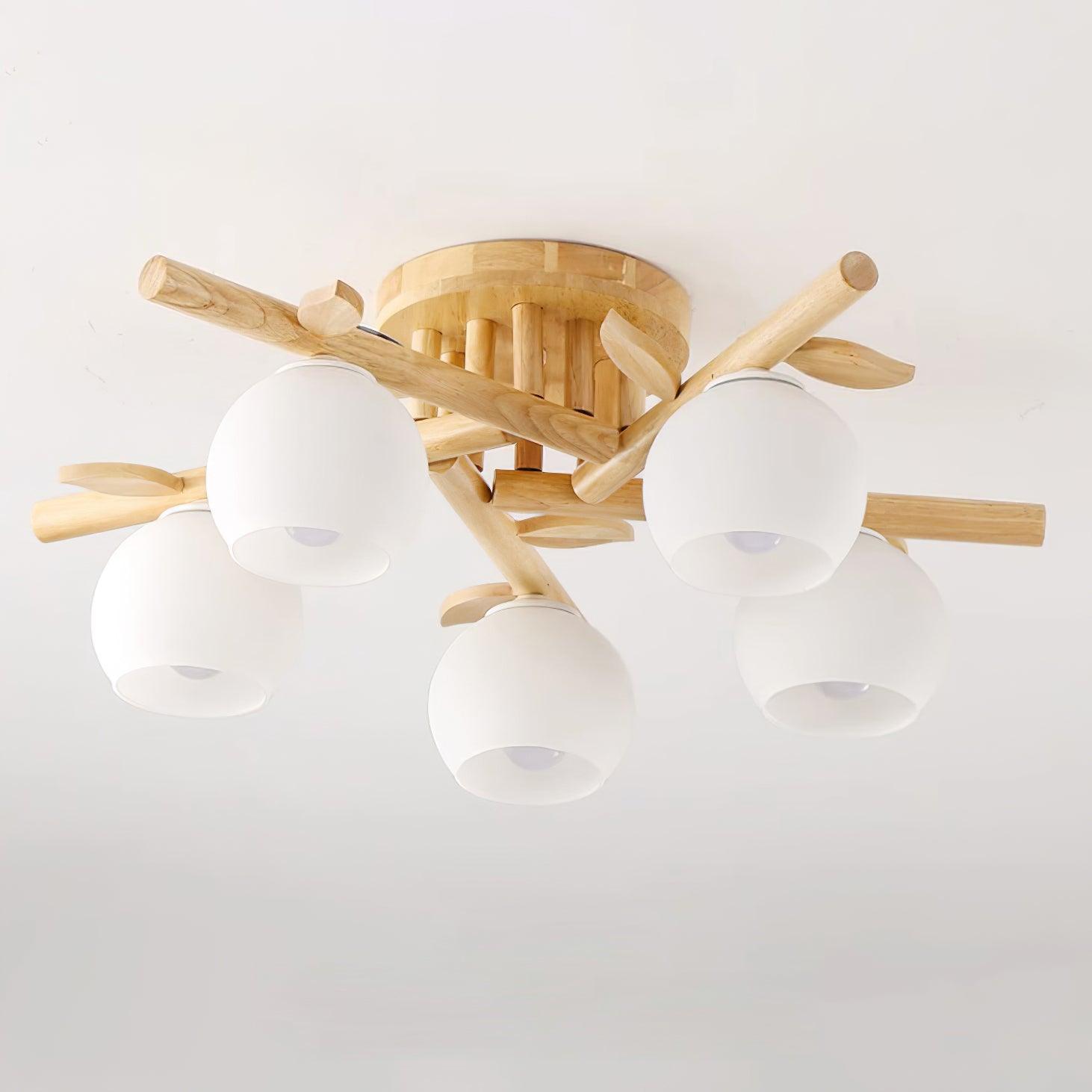 Ceiling Light Wood Body Glass Globes Organic Warm Minimalist - Letslighting
