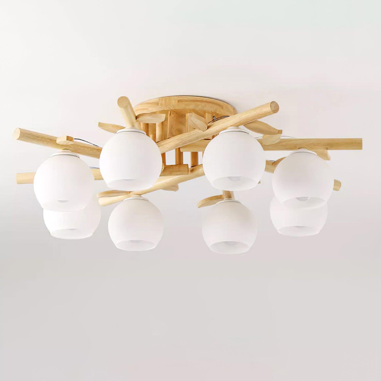 Ceiling Light Wood Body Glass Globes Organic Warm Minimalist - Letslighting