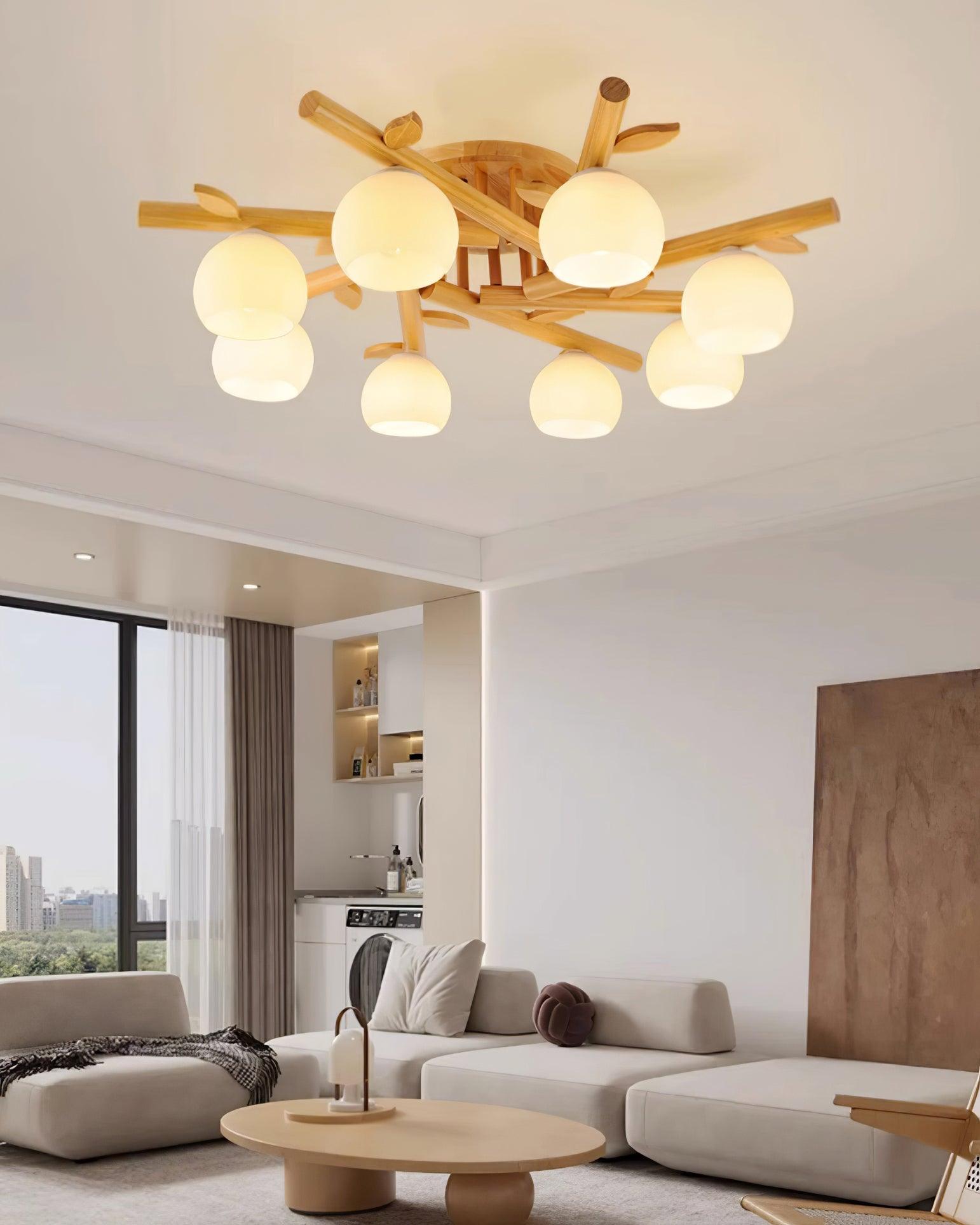 Ceiling Light Wood Body Glass Globes Organic Warm Minimalist - Letslighting