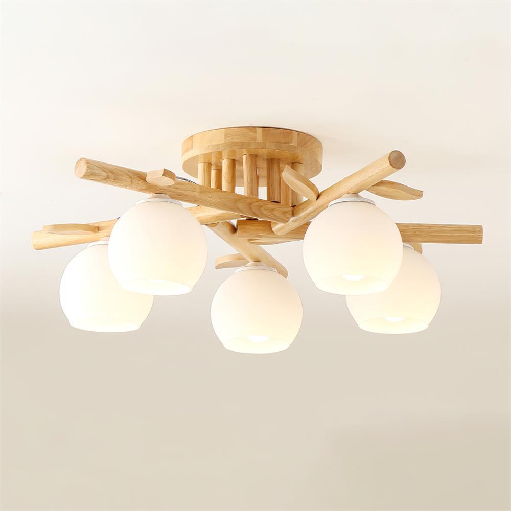 Ceiling Light Wood Body Glass Globes Organic Warm Minimalist - Letslighting