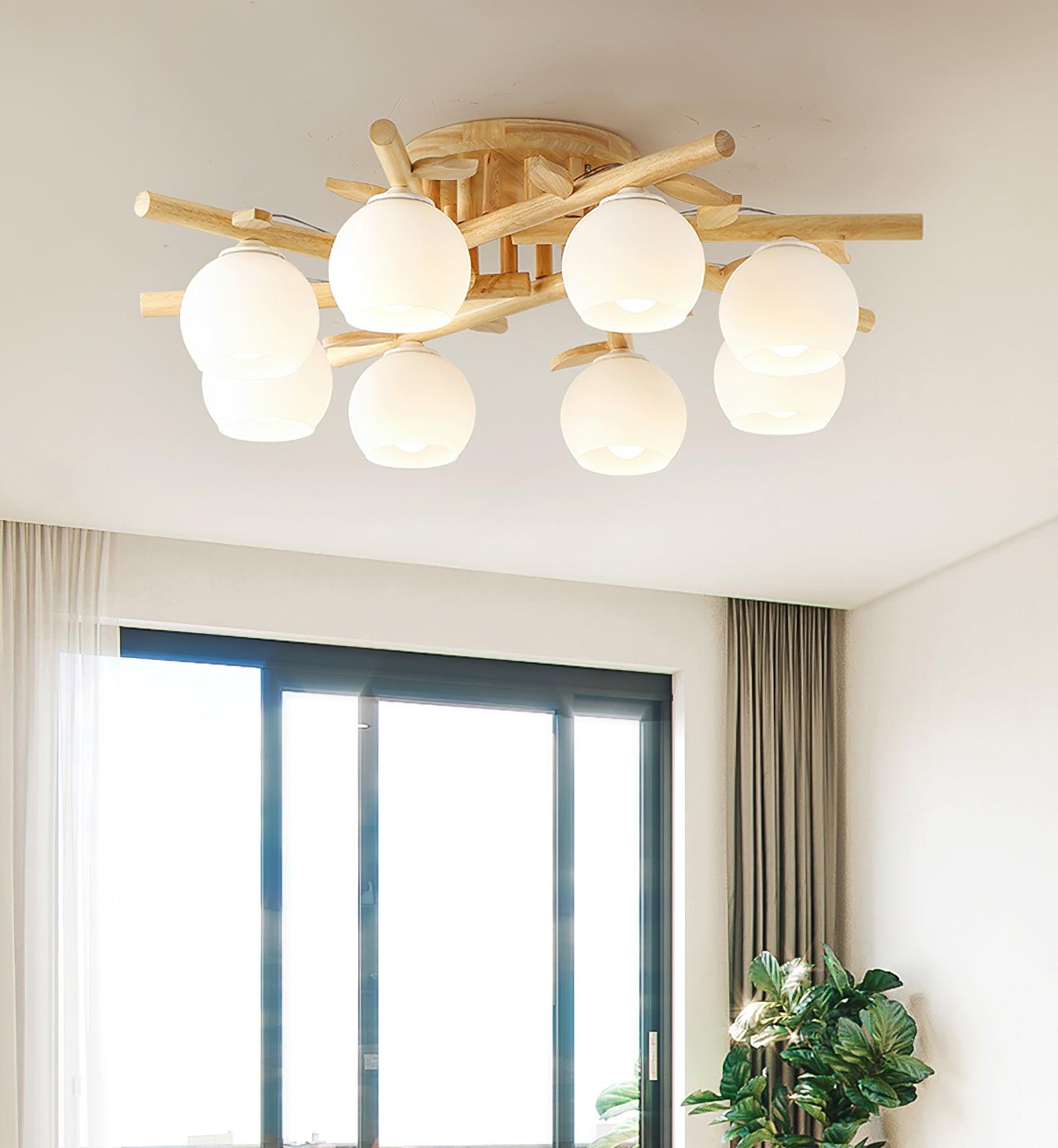 Ceiling Light Wood Body Glass Globes Organic Warm Minimalist - Letslighting