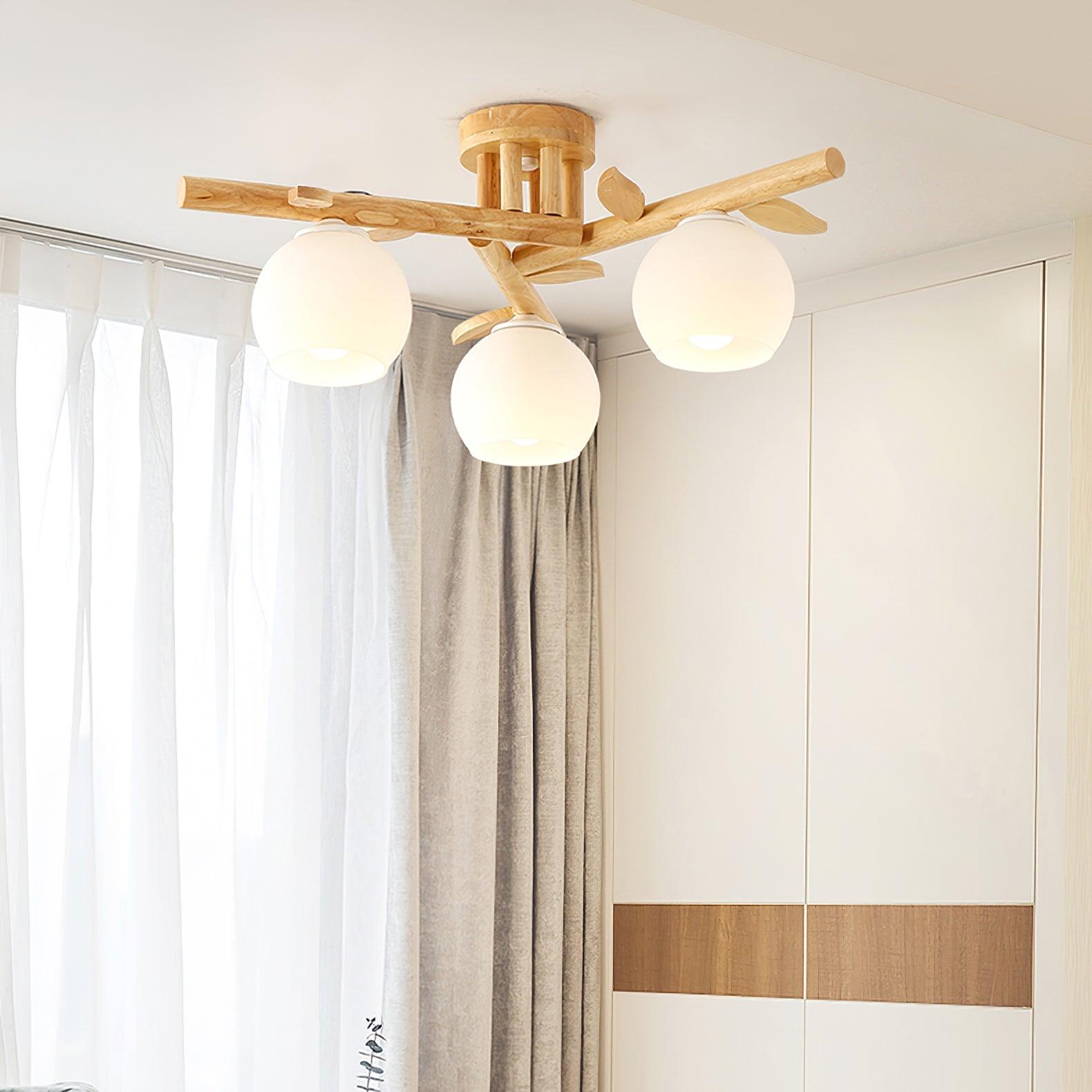 Ceiling Light Wood Body Glass Globes Organic Warm Minimalist - Letslighting