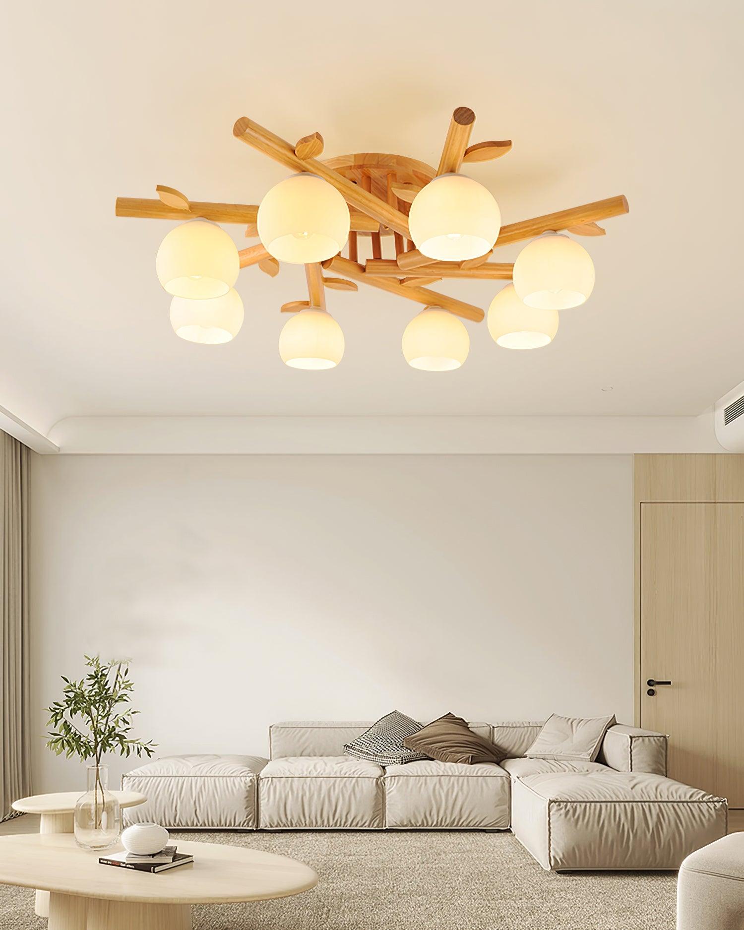 Ceiling Light Wood Body Glass Globes Organic Warm Minimalist - Letslighting