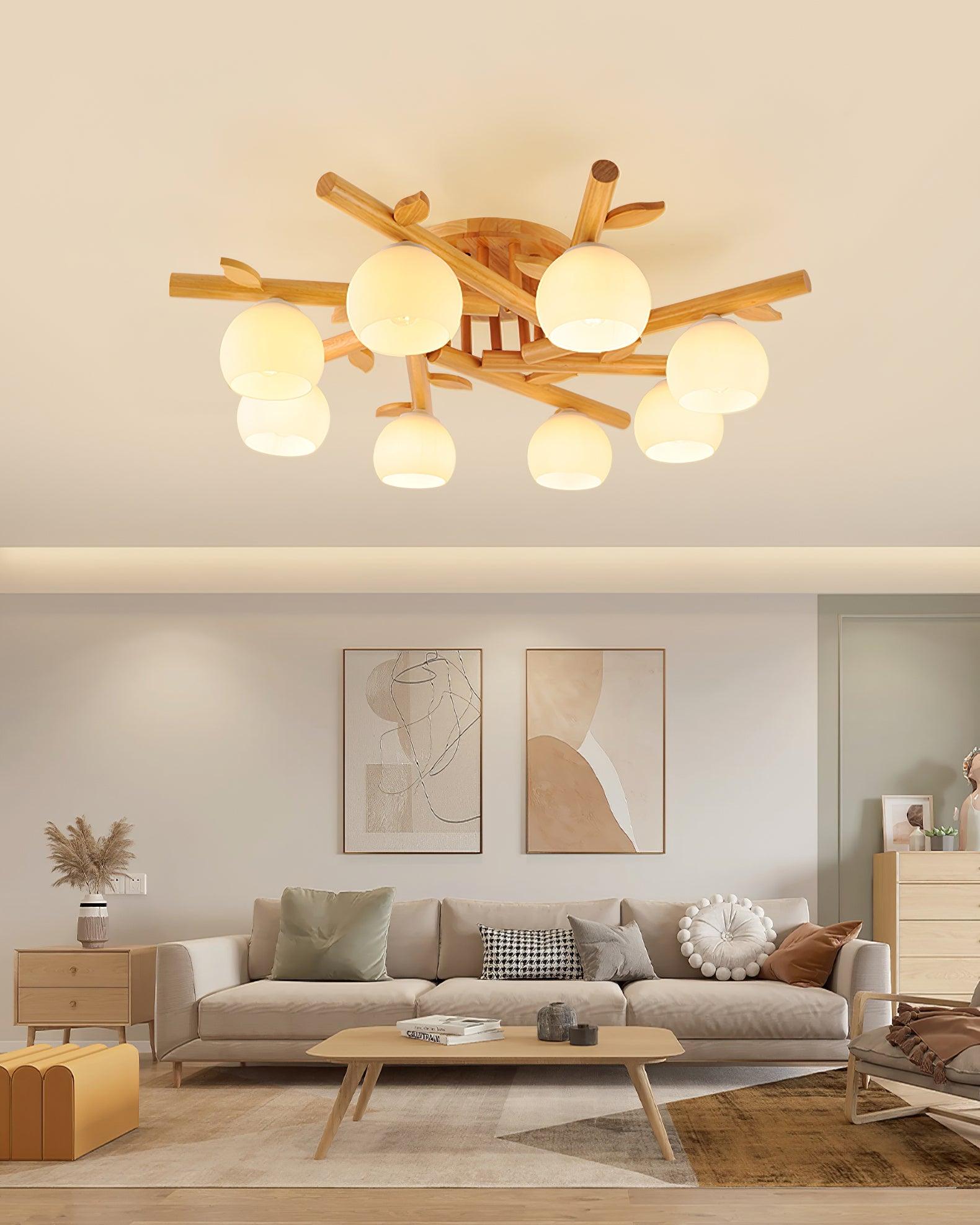 Ceiling Light Wood Body Glass Globes Organic Warm Minimalist - Letslighting