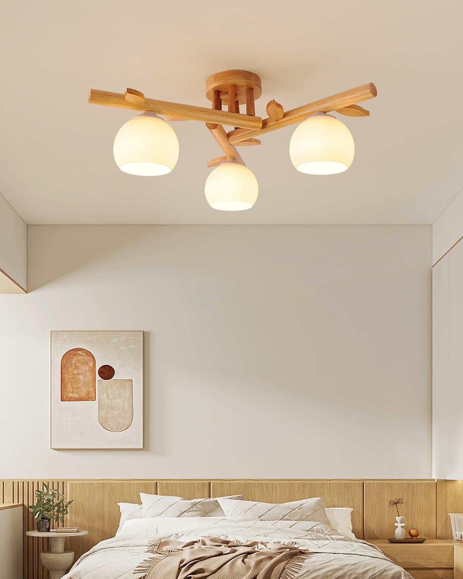 Ceiling Light Wood Body Glass Globes Organic Warm Minimalist - Letslighting