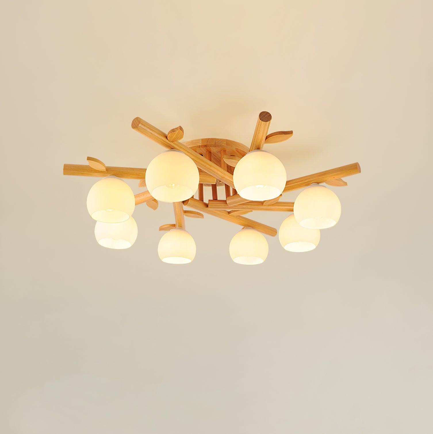 Ceiling Light Wood Body Glass Globes Organic Warm Minimalist - Letslighting