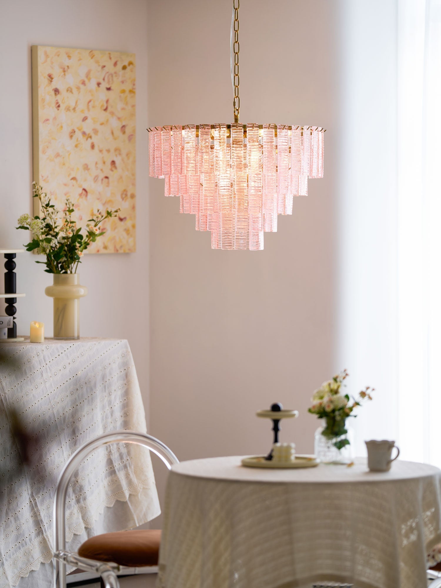 Aurora Chandelier Pink Murano Glass Layered Vintage Luxury - Letslighting