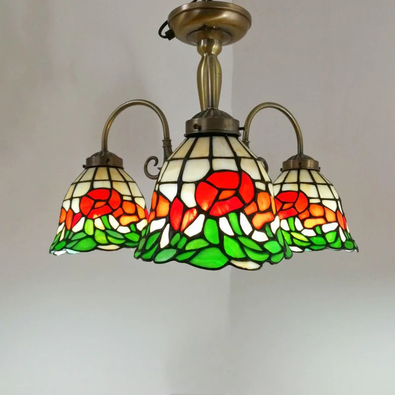 Tiffany Retro LED Flower Chandelier Colourful Bedroom Bar Dining Room - Letslighting