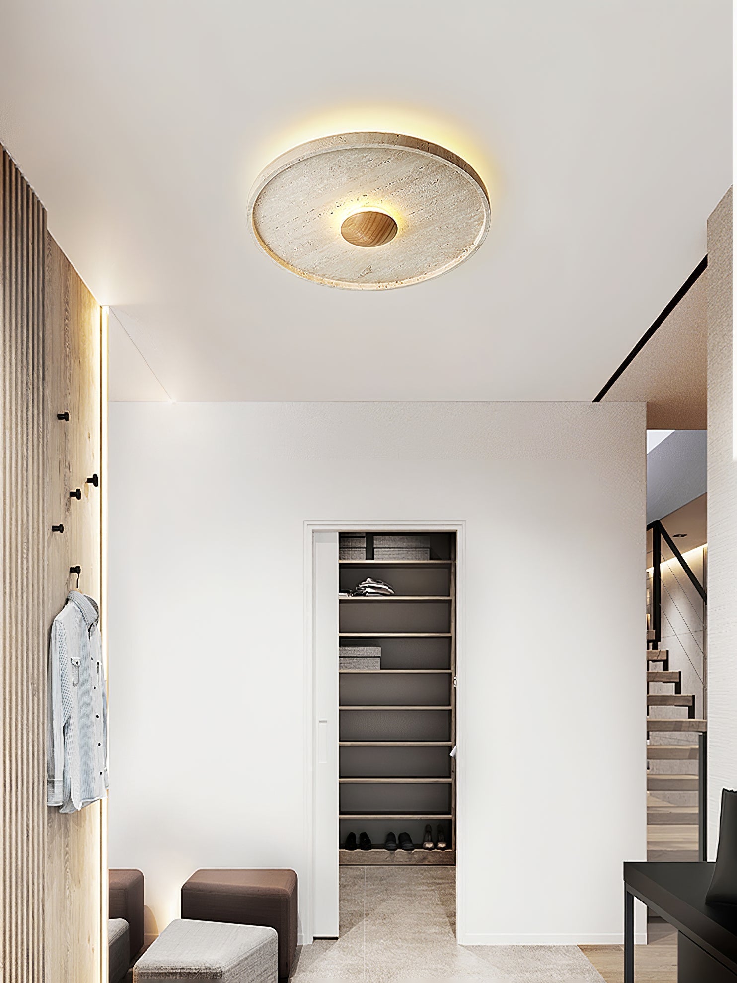 Lumiround Disc Inset Travertine Ceiling Light - Letslighting
