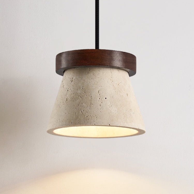 Cone Modern Travertine & Wood Pendant Light