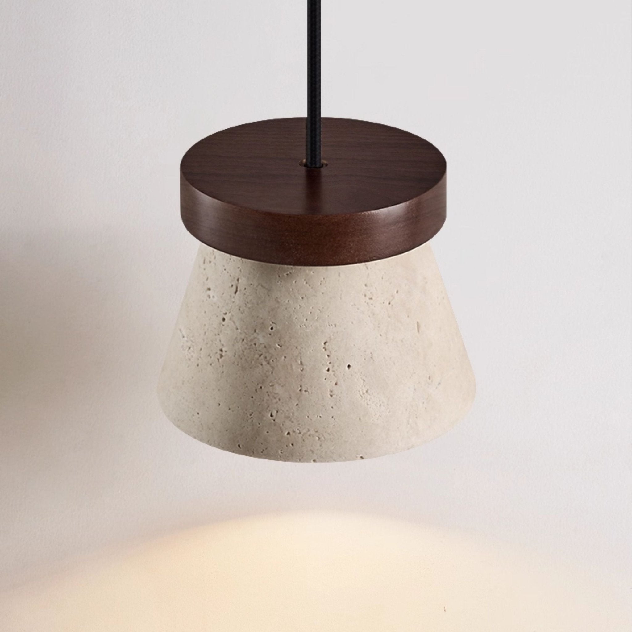 Cone Modern Travertine & Wood Pendant Light
