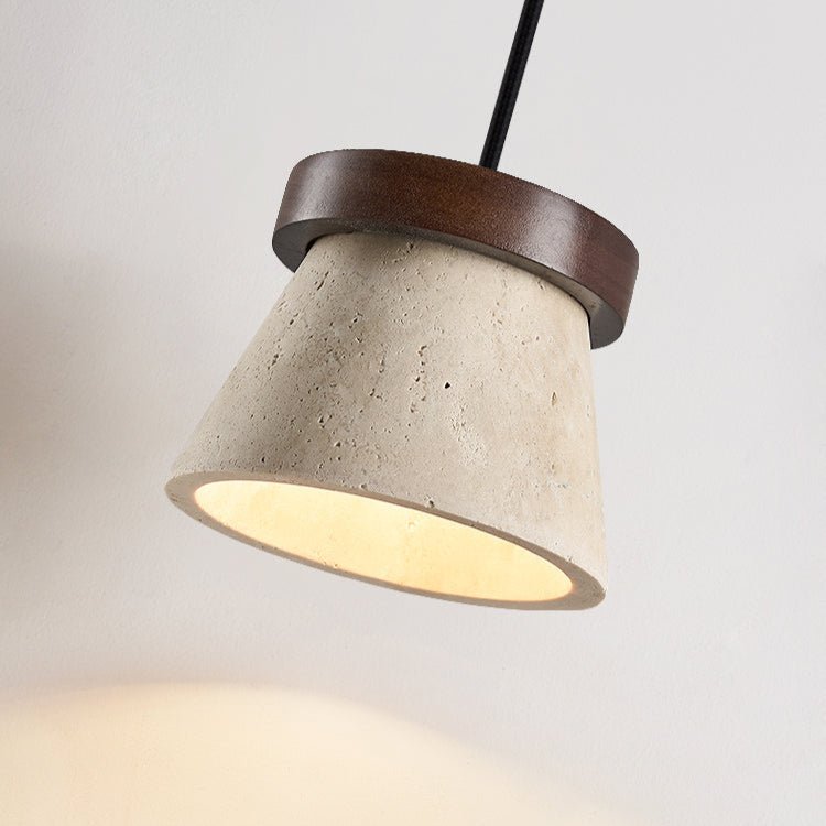 Cone Modern Travertine & Wood Pendant Light