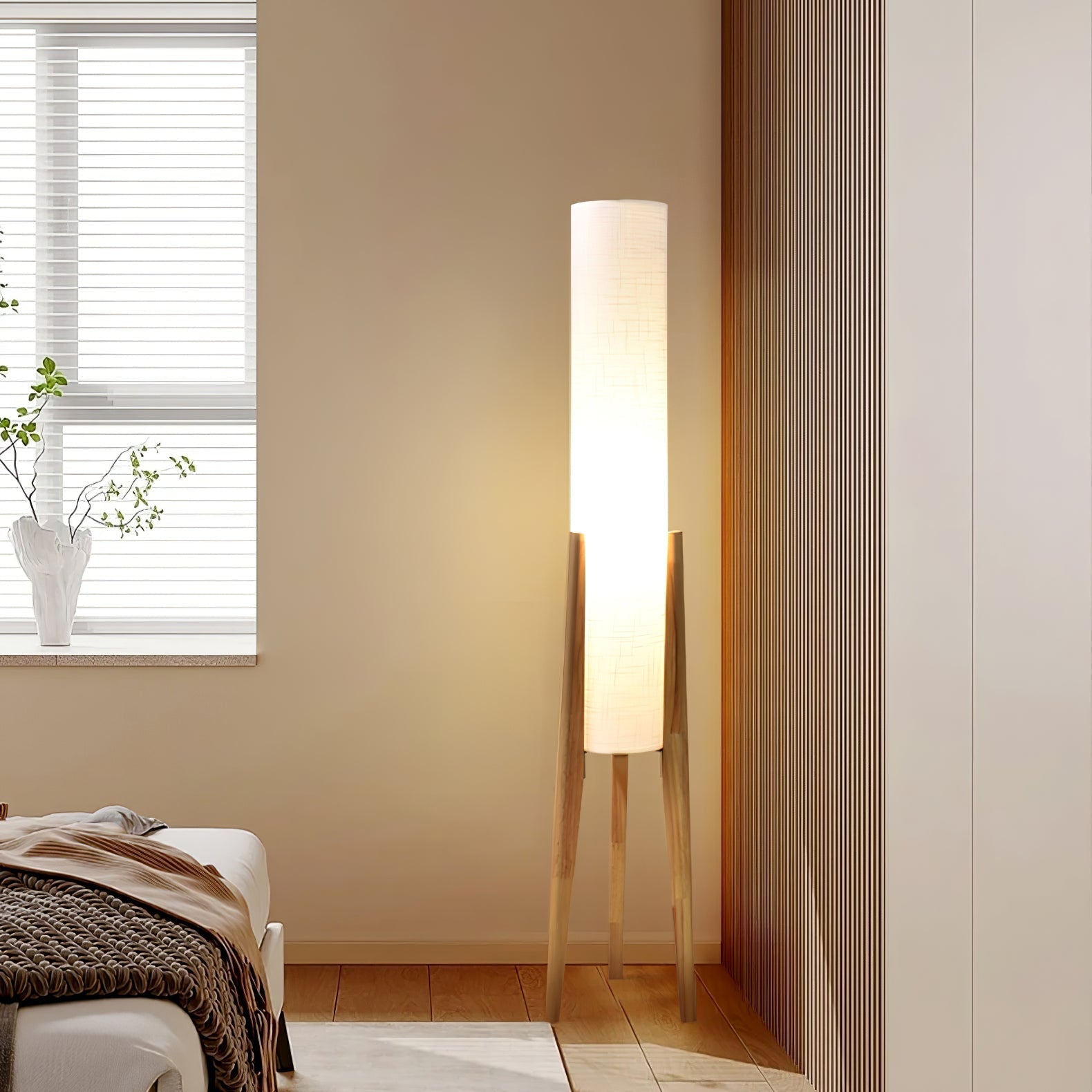 Triluxe Wood & Fabric Modern Floor Lamp - Letslighting