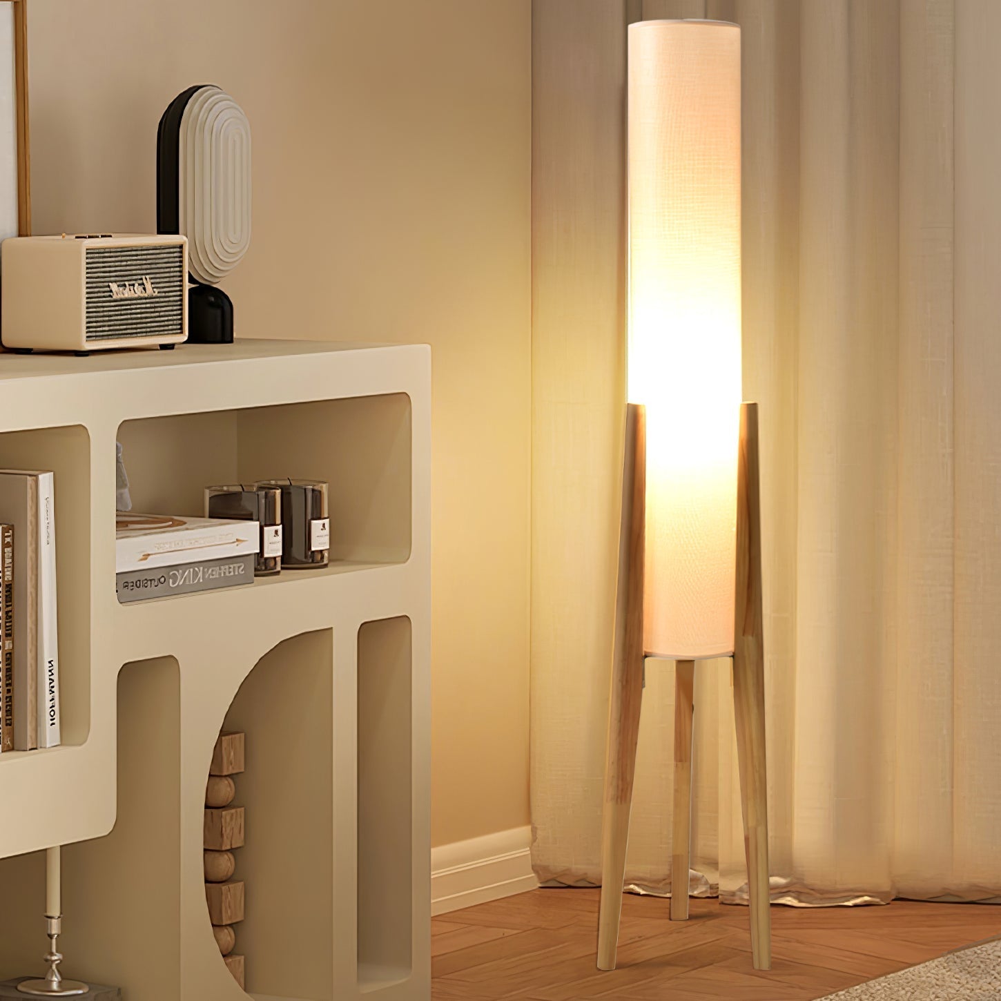 Triluxe Wood & Fabric Modern Floor Lamp - Letslighting