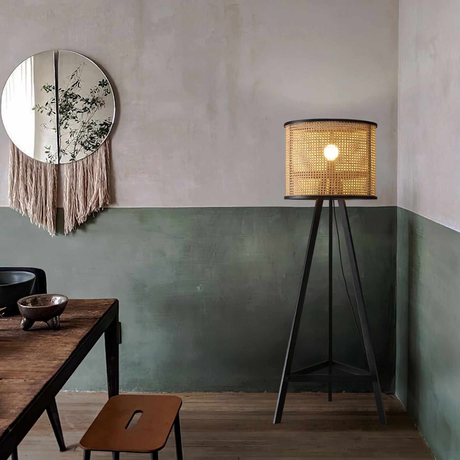 Olsolyra Rattan Woven Tripod Floor Lamp - Letslighting