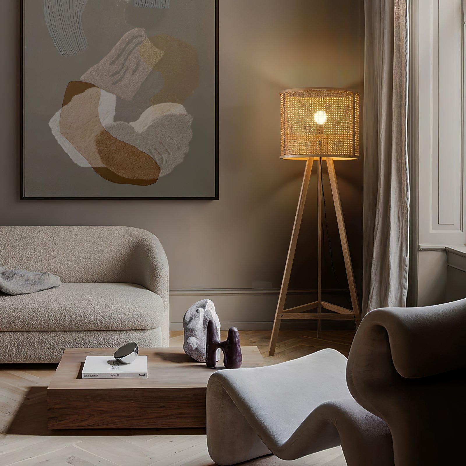 Olsolyra Rattan Woven Tripod Floor Lamp - Letslighting