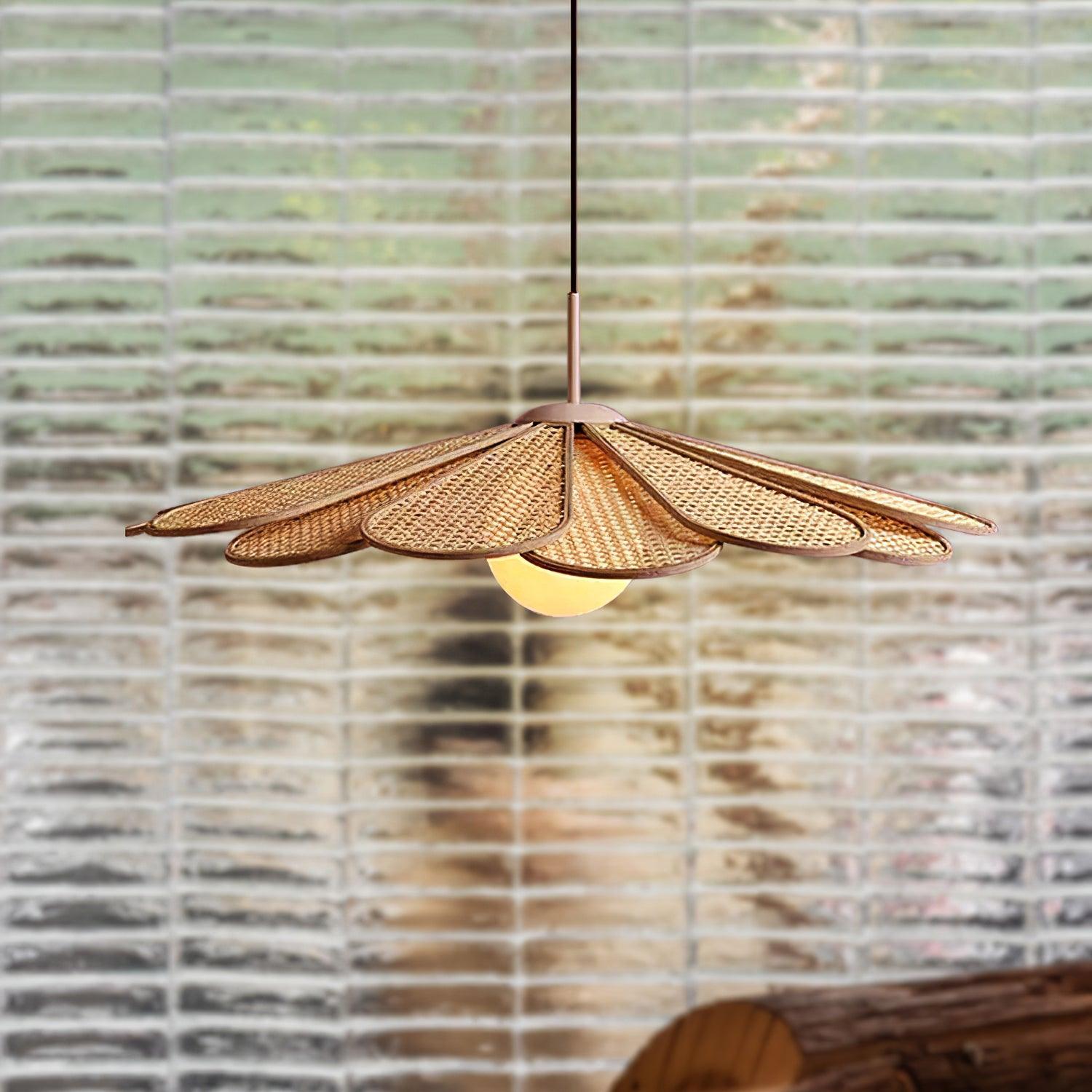 Pendant Lamp Rattan Petal Shade Frame Tropical - Letslighting