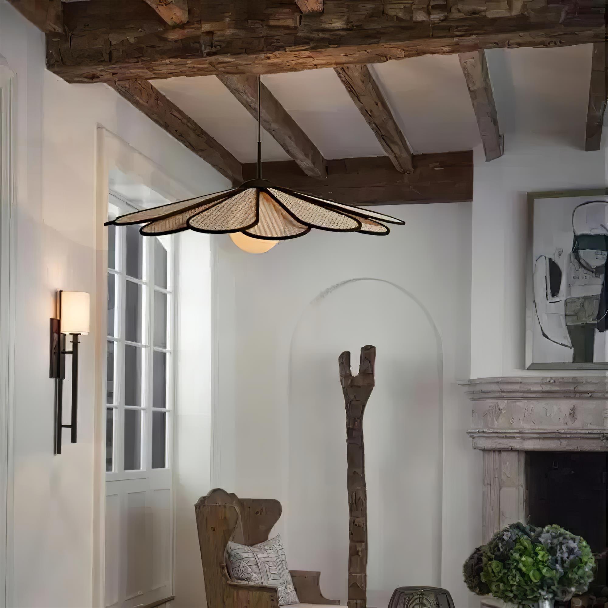 Pendant Lamp Rattan Petal Shade Frame Tropical - Letslighting