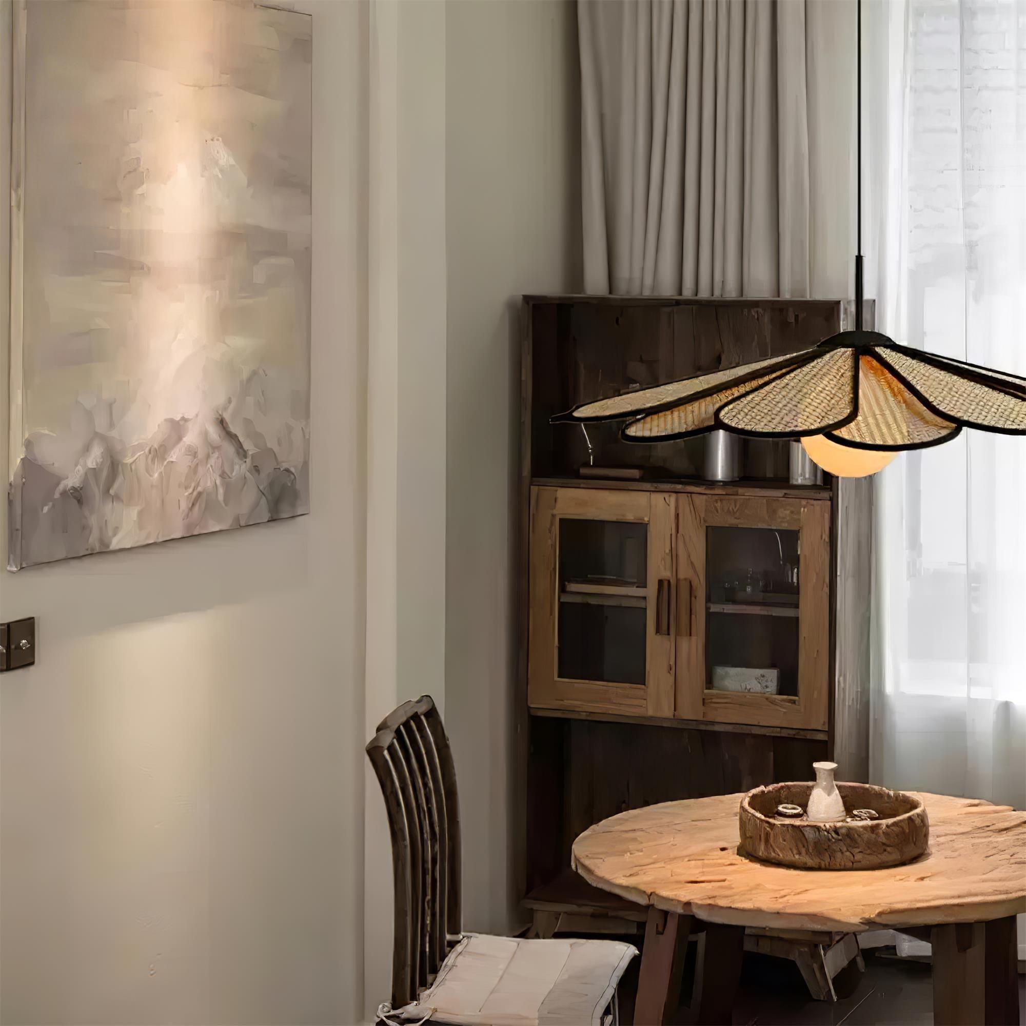 Pendant Lamp Rattan Petal Shade Frame Tropical - Letslighting