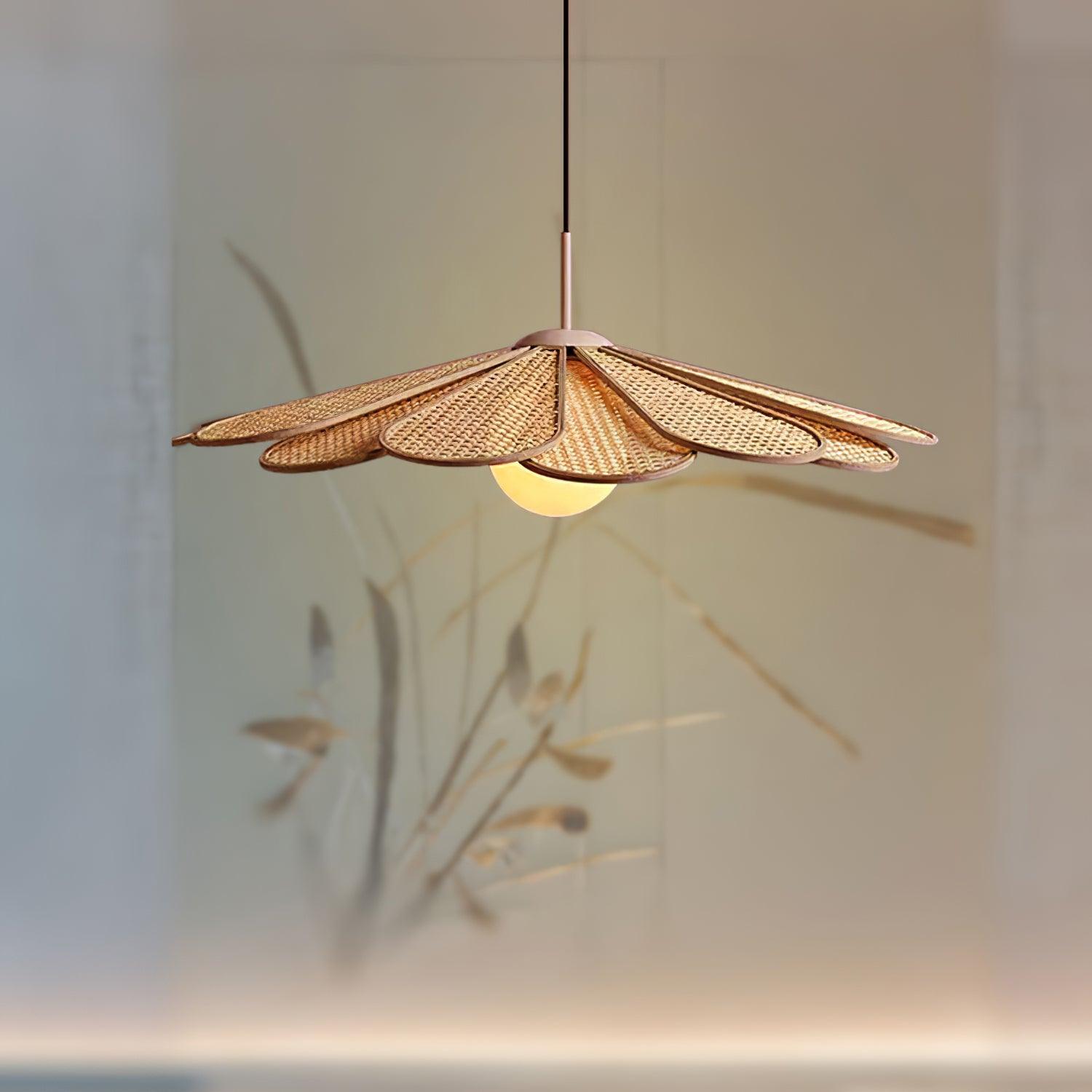 Pendant Lamp Rattan Petal Shade Frame Tropical - Letslighting