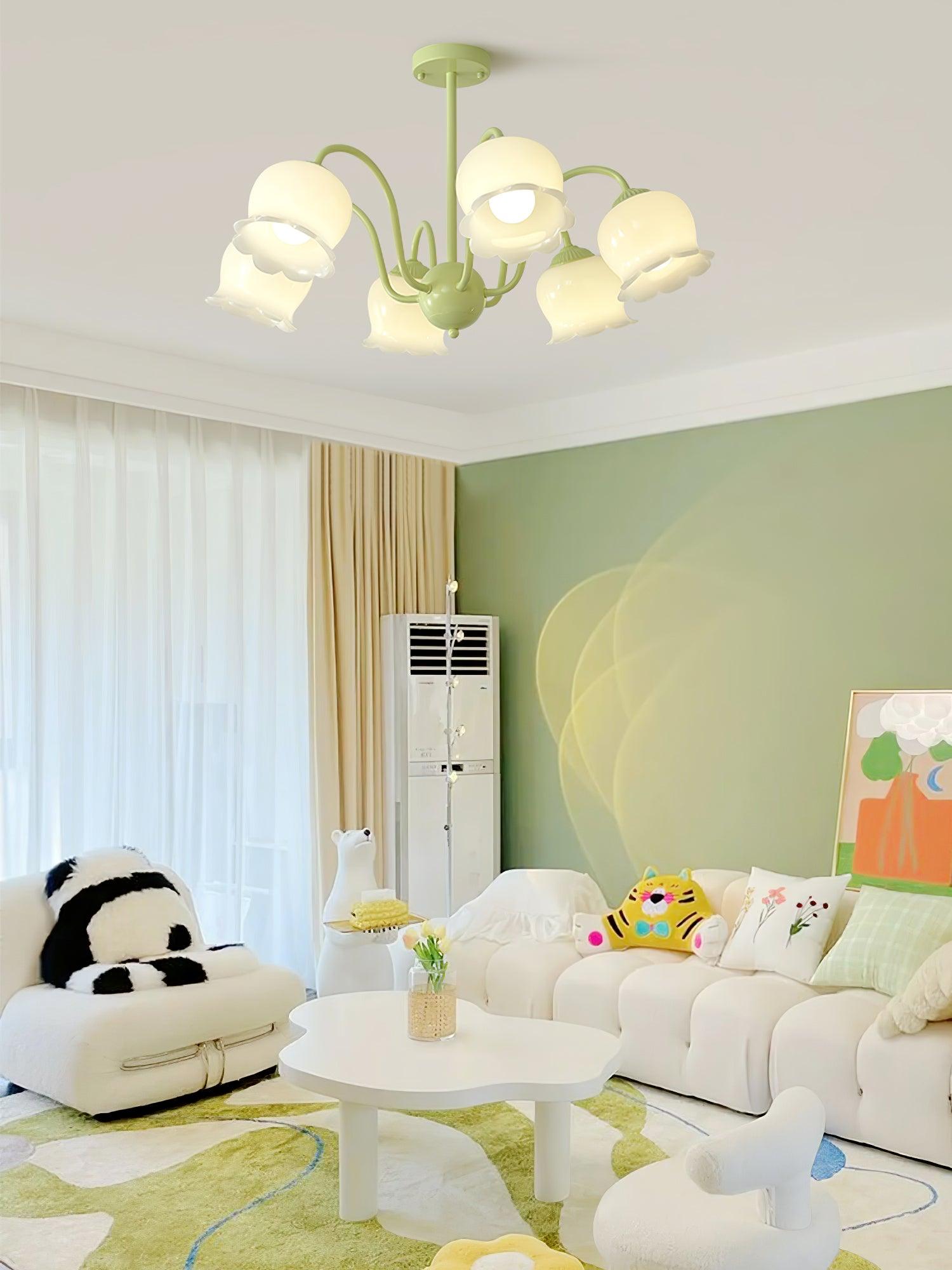 Lustra Trumpet Chandelier Floral Pastel Glass Petals - Letslighting