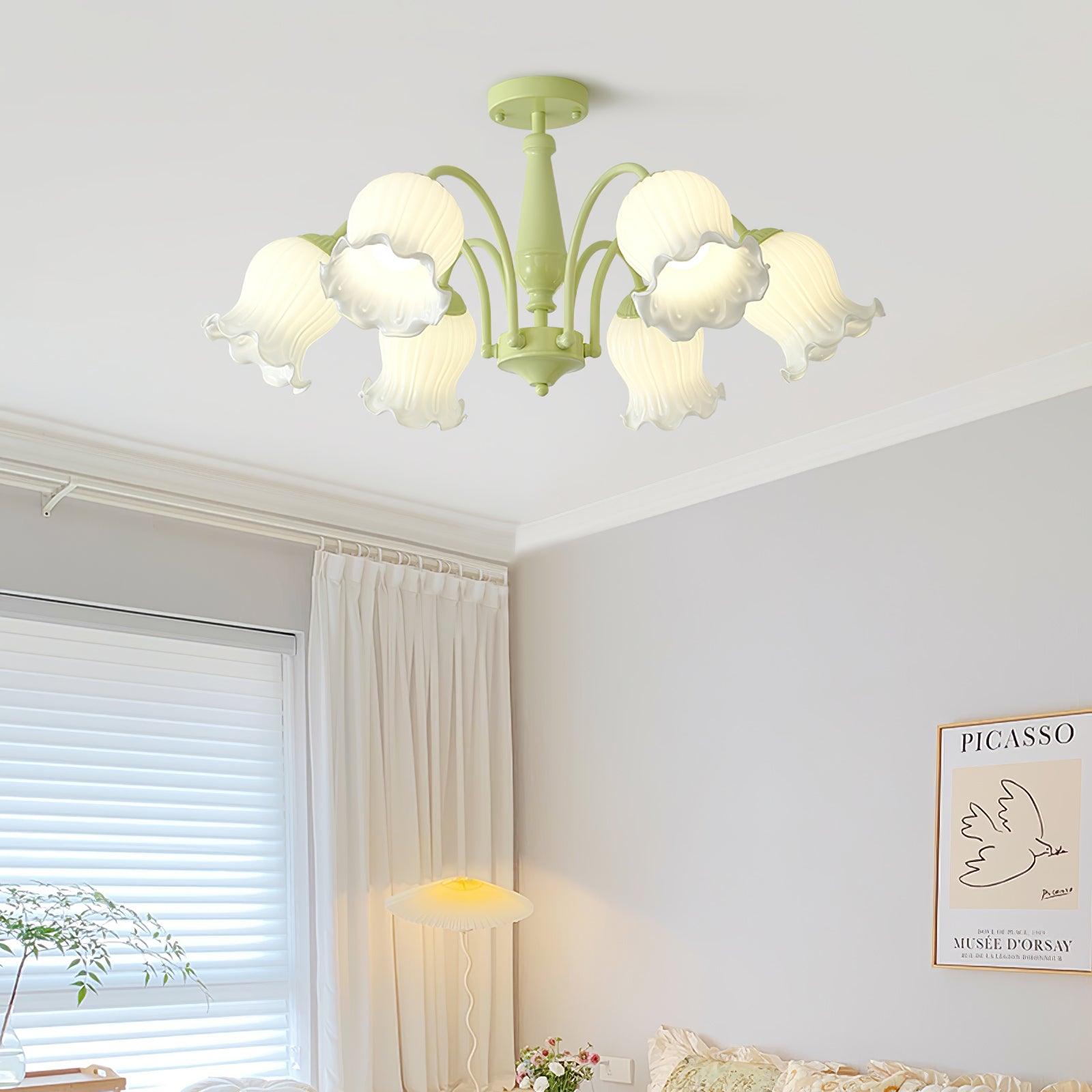 Lustra Trumpet Chandelier Floral Pastel Glass Petals - Letslighting