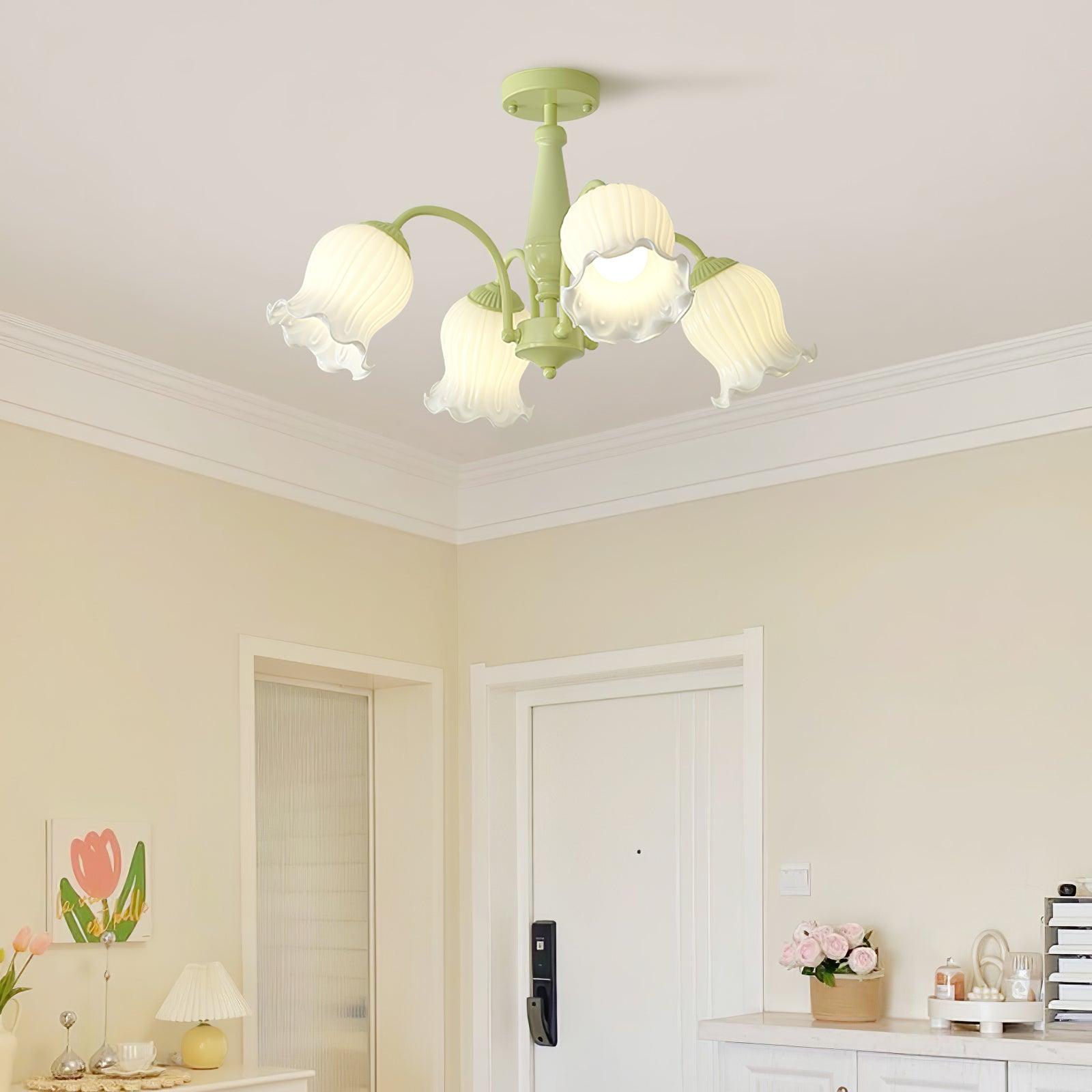 Lustra Trumpet Chandelier Floral Pastel Glass Petals - Letslighting