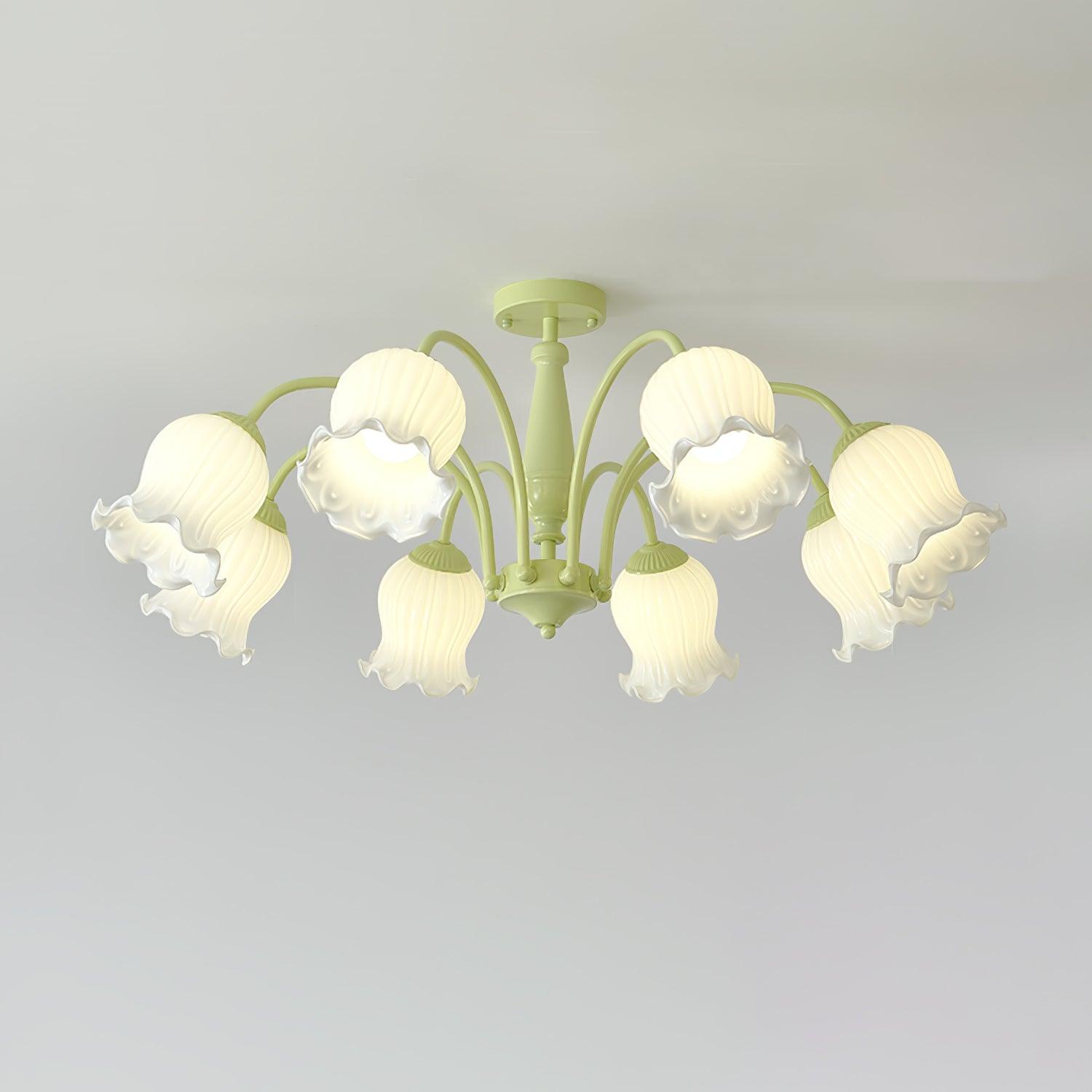 Lustra Trumpet Chandelier Floral Pastel Glass Petals - Letslighting