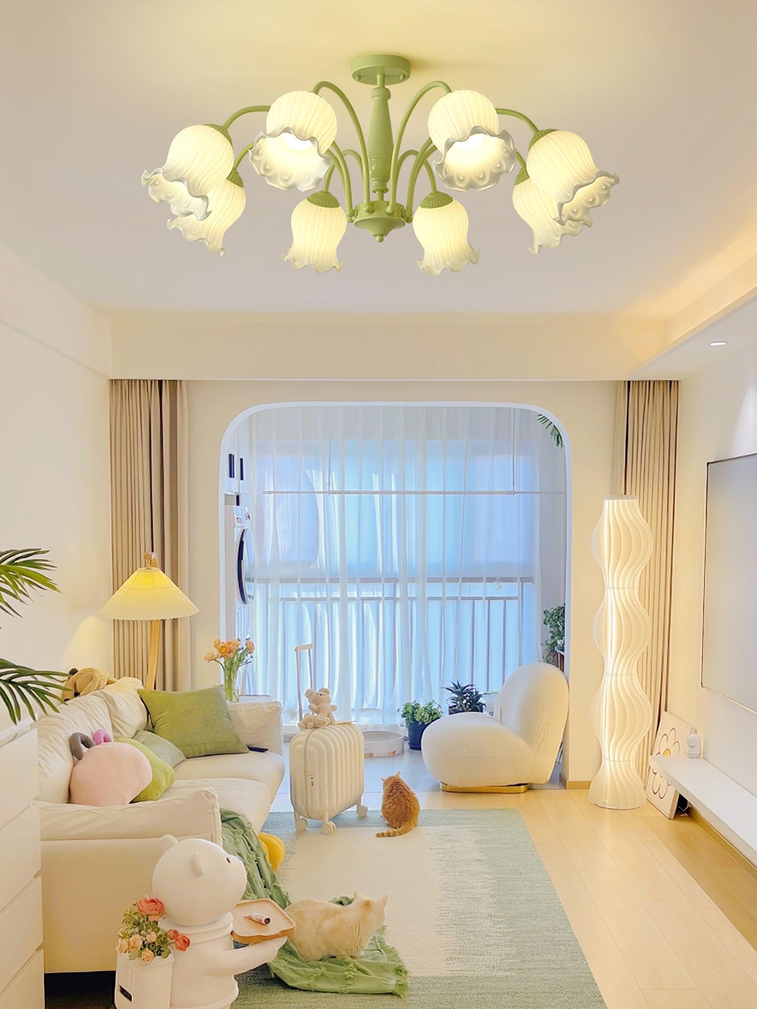 Lustra Trumpet Chandelier Floral Pastel Glass Petals - Letslighting