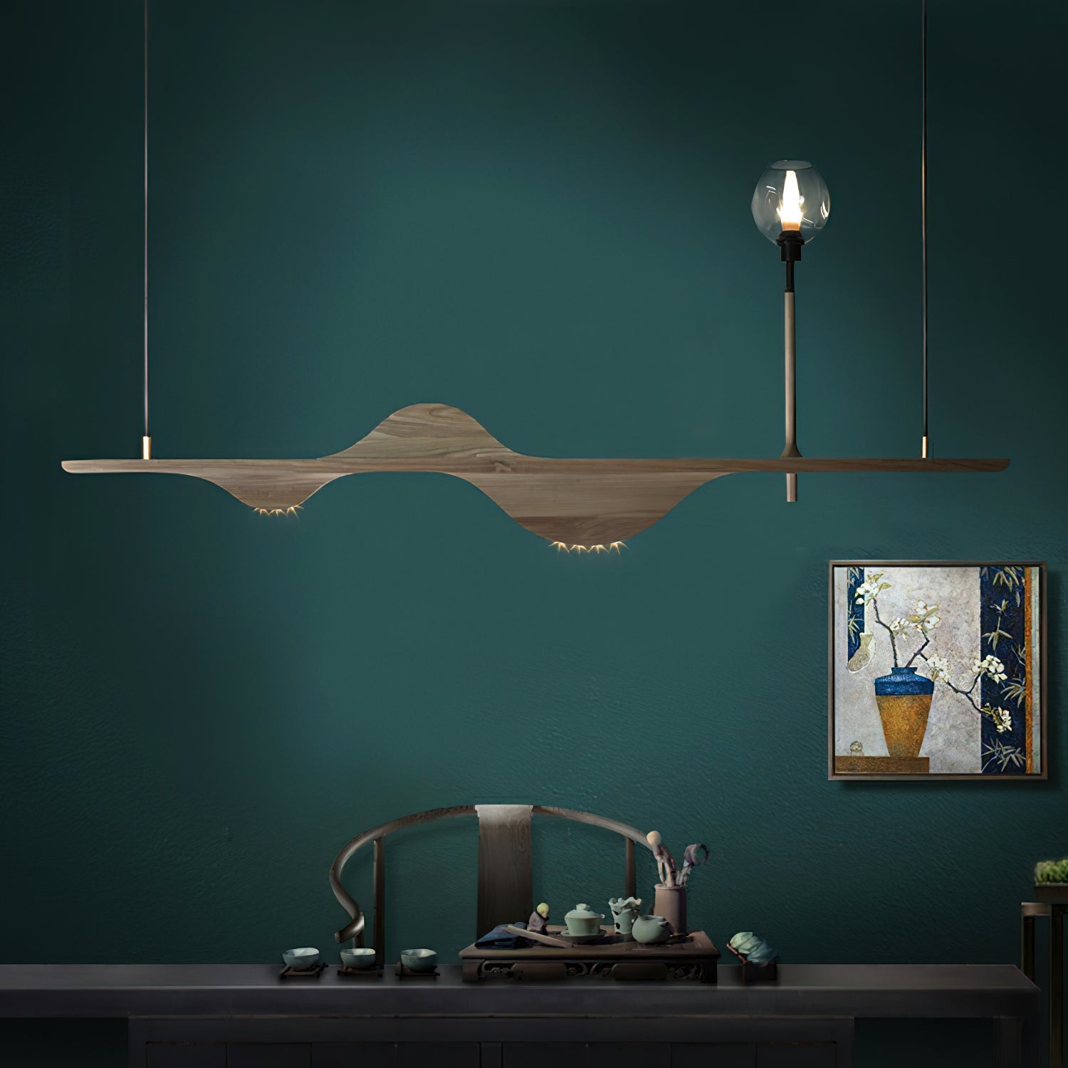 Cushais Wave Wood Pendant Light - Letslighting