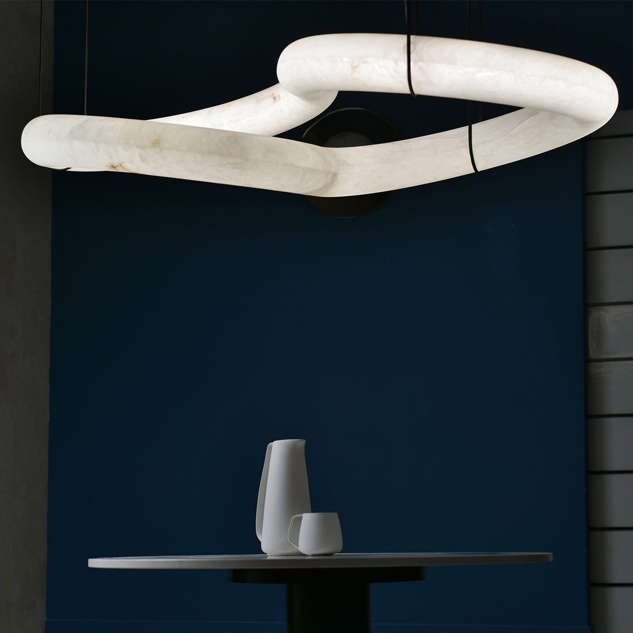 Syrinan Modern Minimalist Luxe Ring Leather Alabaster Chandelier - Letslighting